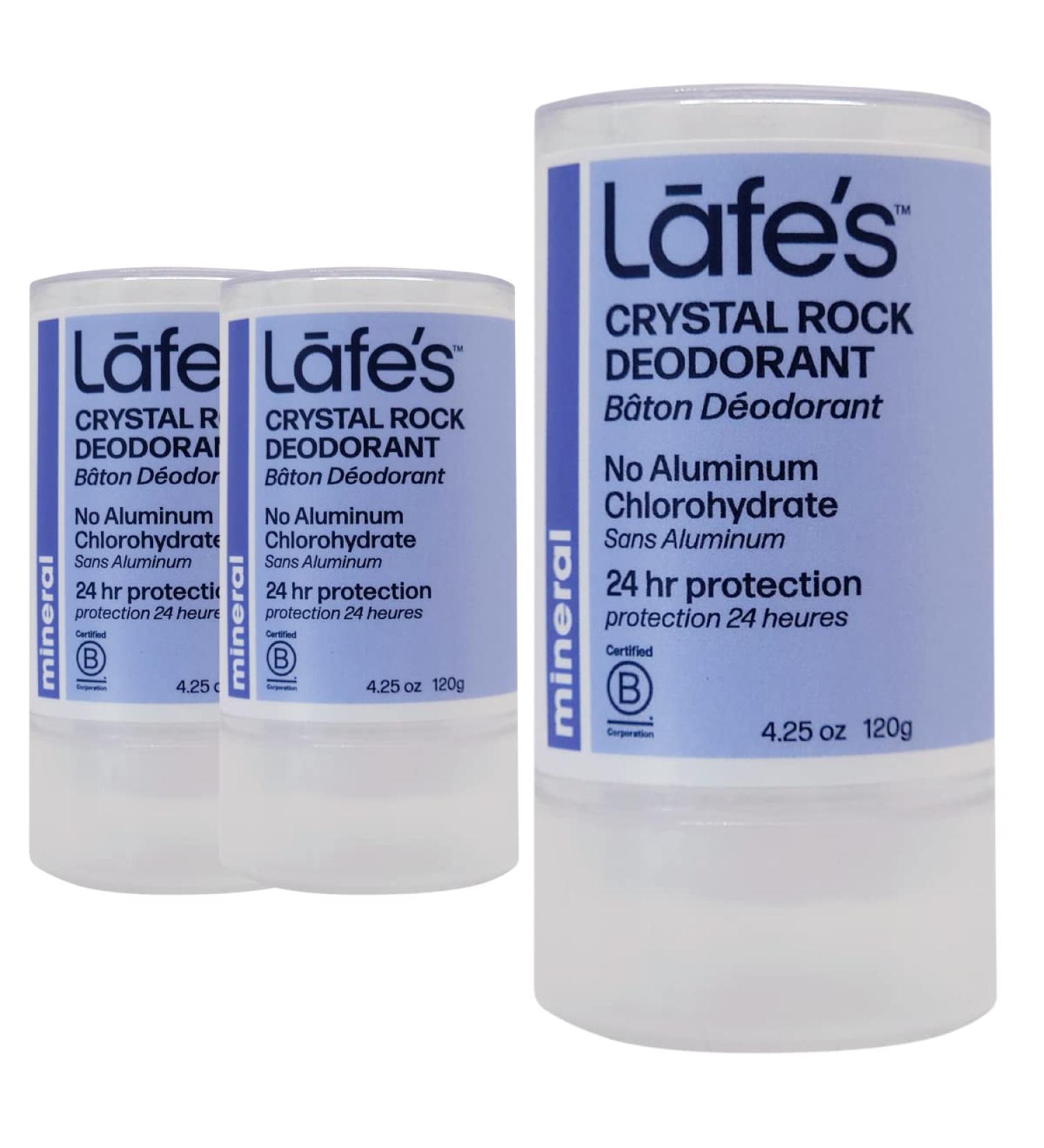 Lafe's Unscented Crystal Mineral Rock Deodorant - Vegan Cruelty-Free 24-Hour Protection | 3 Pack (4.25 oz each) - Ideal for Women & Men - Gluten Free Paraben Free Baking Soda Free - Buy Online on GoSupps.com