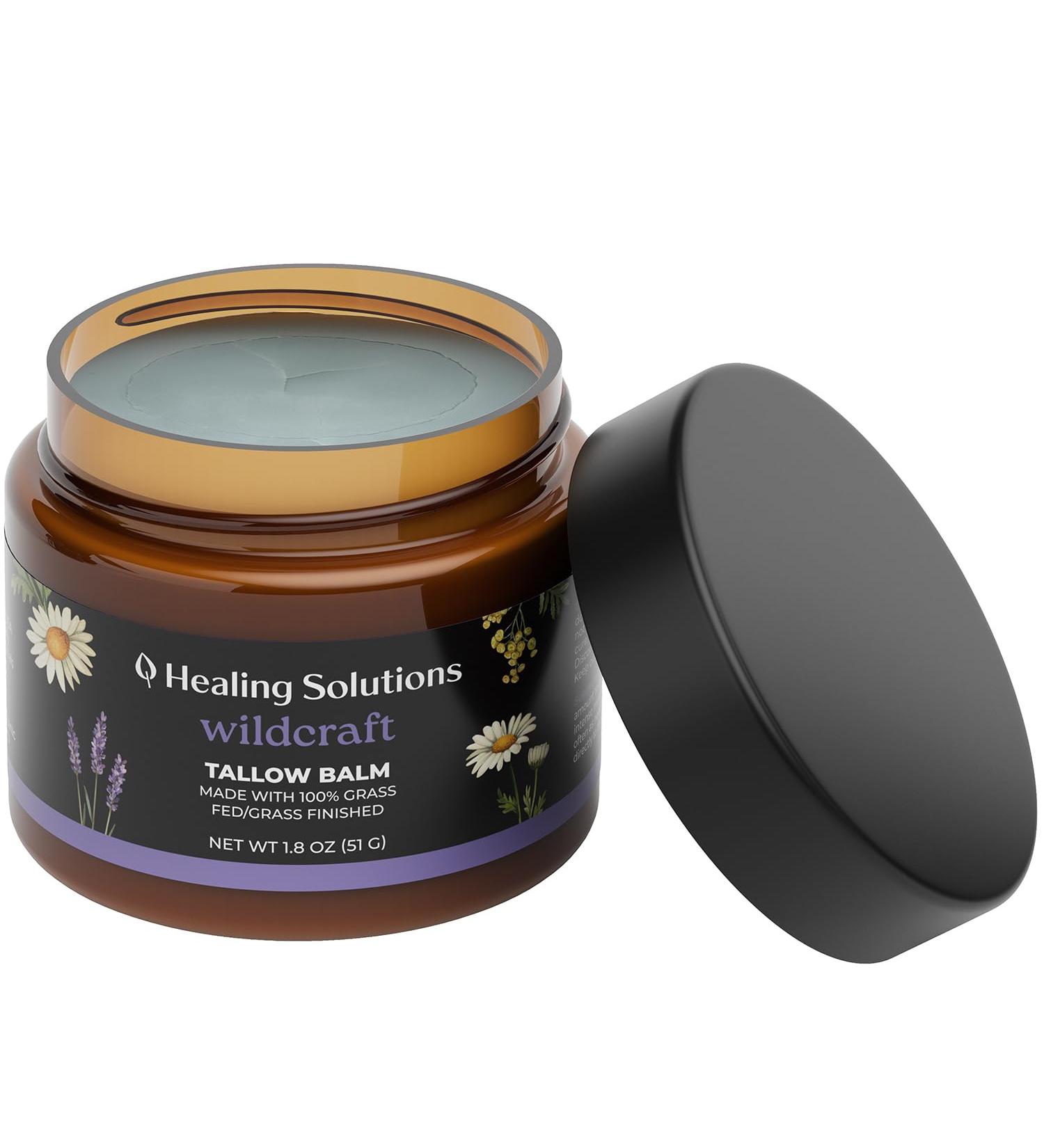 Healing Solutions - Beef Tallow and Honey Balm for Face Chest & Skin (1.8oz) Grass Fed/Grass Finished Beef Tallow with Manuka Honey & Lavender Chamomile Blend Made in USA Moisturizing Skincare Wildcraft 1.8 Ounce (Pack  - Buy Online on GoSupps.com