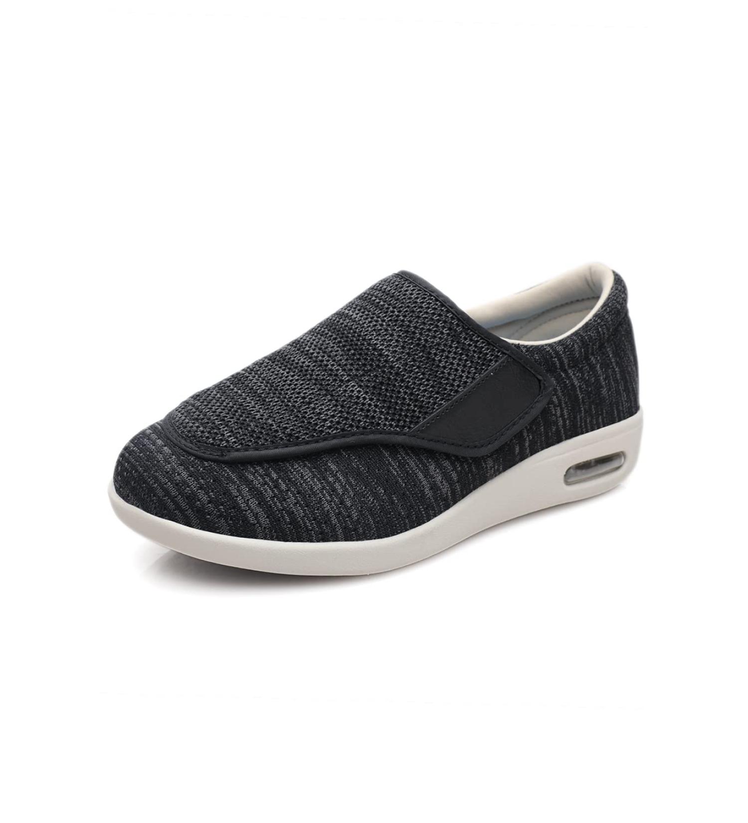 Grigobu Diabetic Shoes for Elderly Men - Wide Adjustable Closure Sneakers for Swollen Feet - Size 11-11.5 Wide Black Grey - Buy Online on GoSupps.com