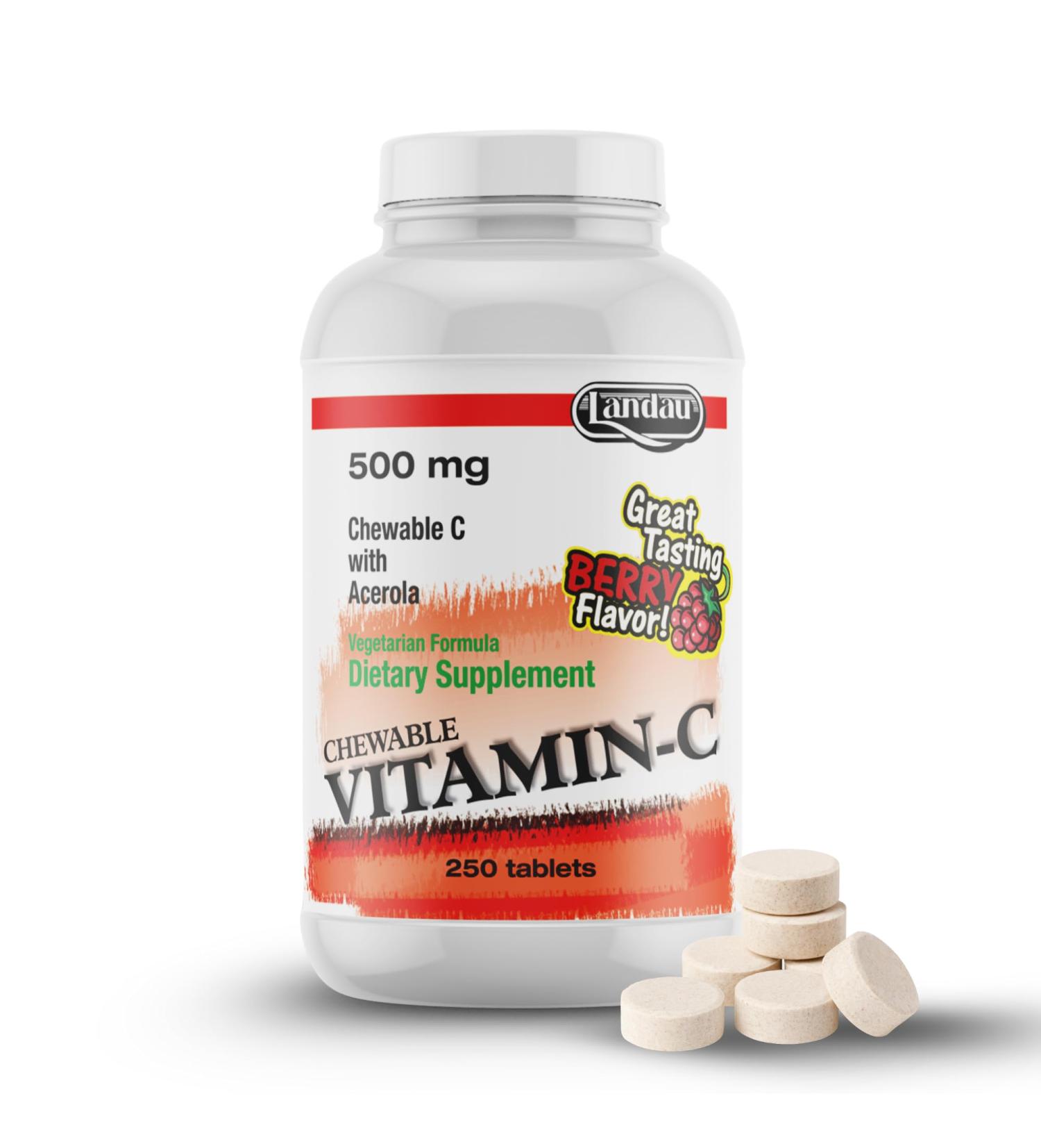 Landau 500mg Chewable Vitamin C Candy for Kids & Adults Easy-to-Take Vitamin C Supplement with Acerola Kosher & Made in The USA Great Tasting Berry Flavor 250 Tablets 250 Count (Pack of 1) - Buy Online on GoSupps.com