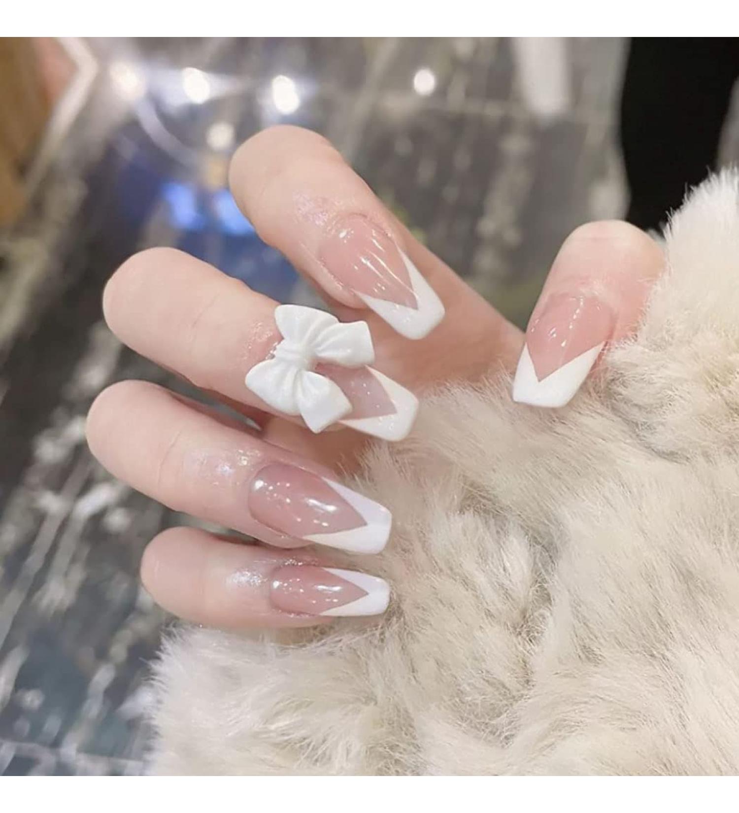 Sethexy French Long False Fingernails - 24 White Ballerina Acrylic Press-On Nails for Women & Girls - Buy Online on GoSupps.com