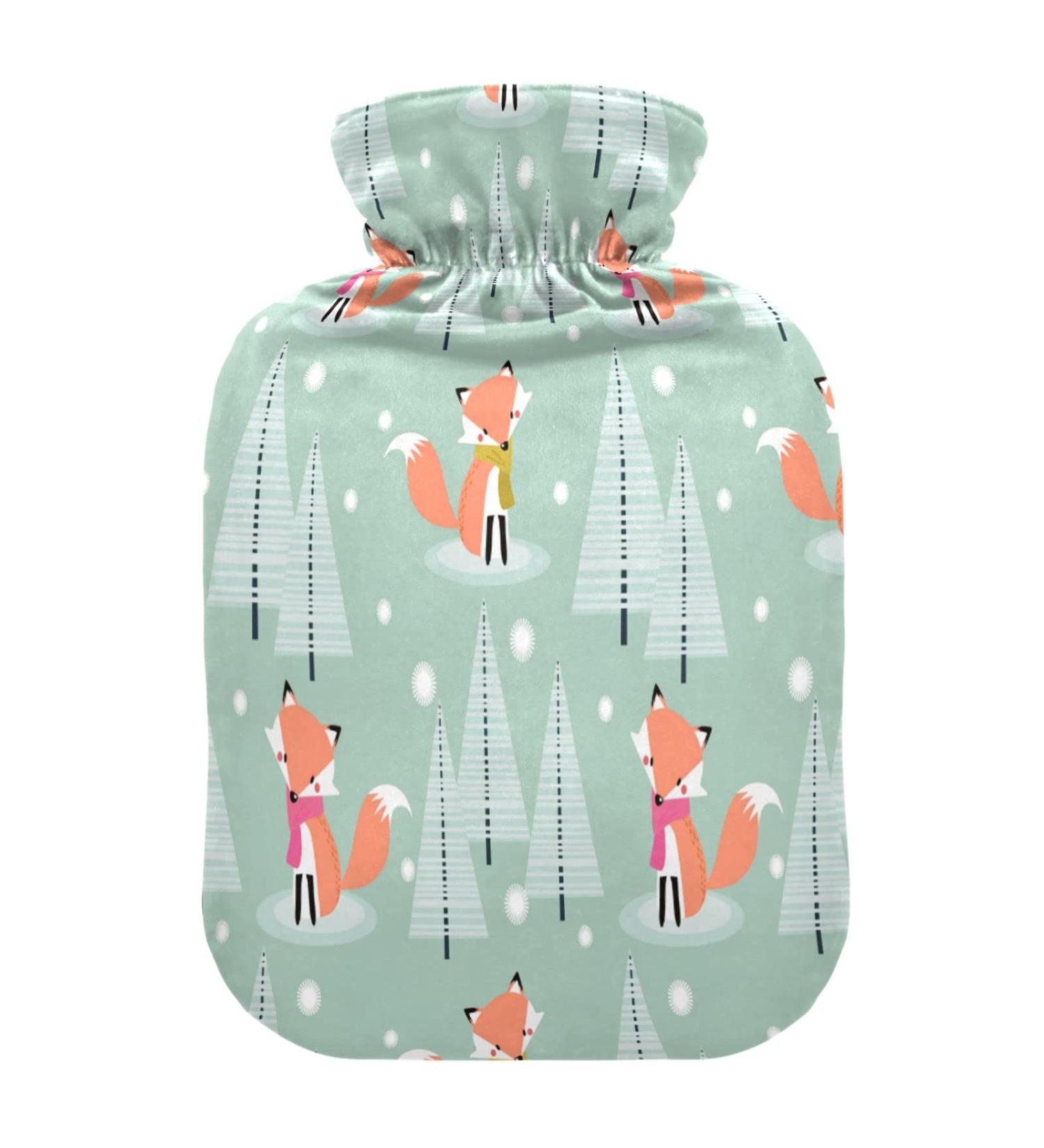 Adorable Cute Fox Christmas Hot Water Bottle | 2L Soft Fleece Cover for Hot & Cold Compress - International Shipping - Buy Online on GoSupps.com