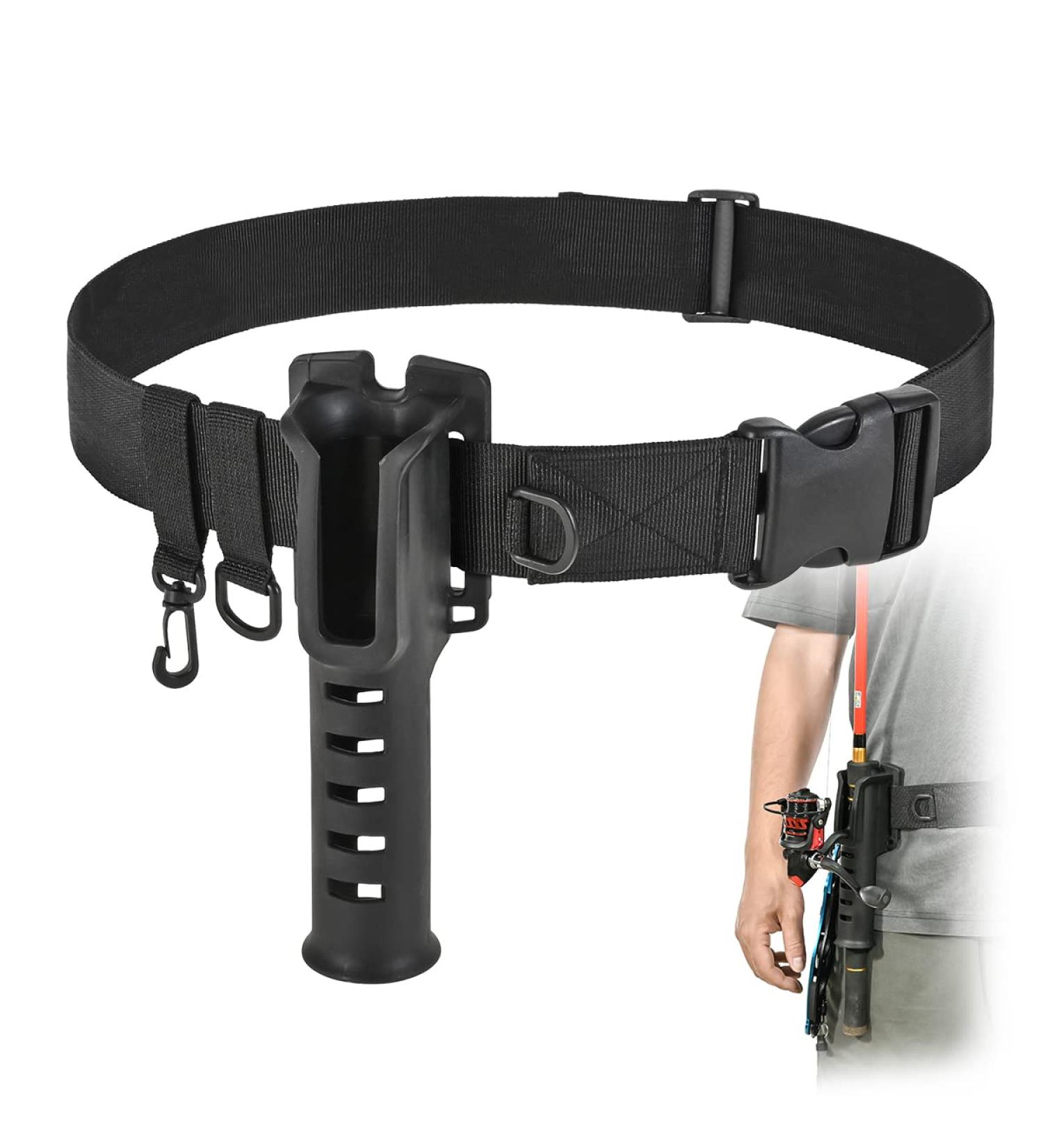 Adjustable Fishing Waist Belt Rod Holder with Pole Inserter - Black - Buy Online on GoSupps.com