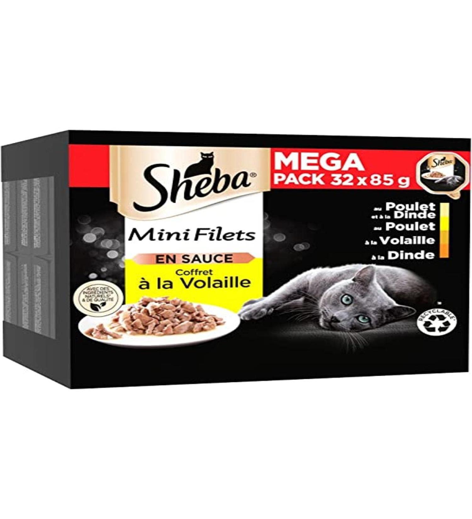 SHEBA Mini Nets in Sauce Selection with Poultry Bowls for Adult Cats 4 Varieties Mega Pack 32 x 85 g 2.72 kg (1 Pack)