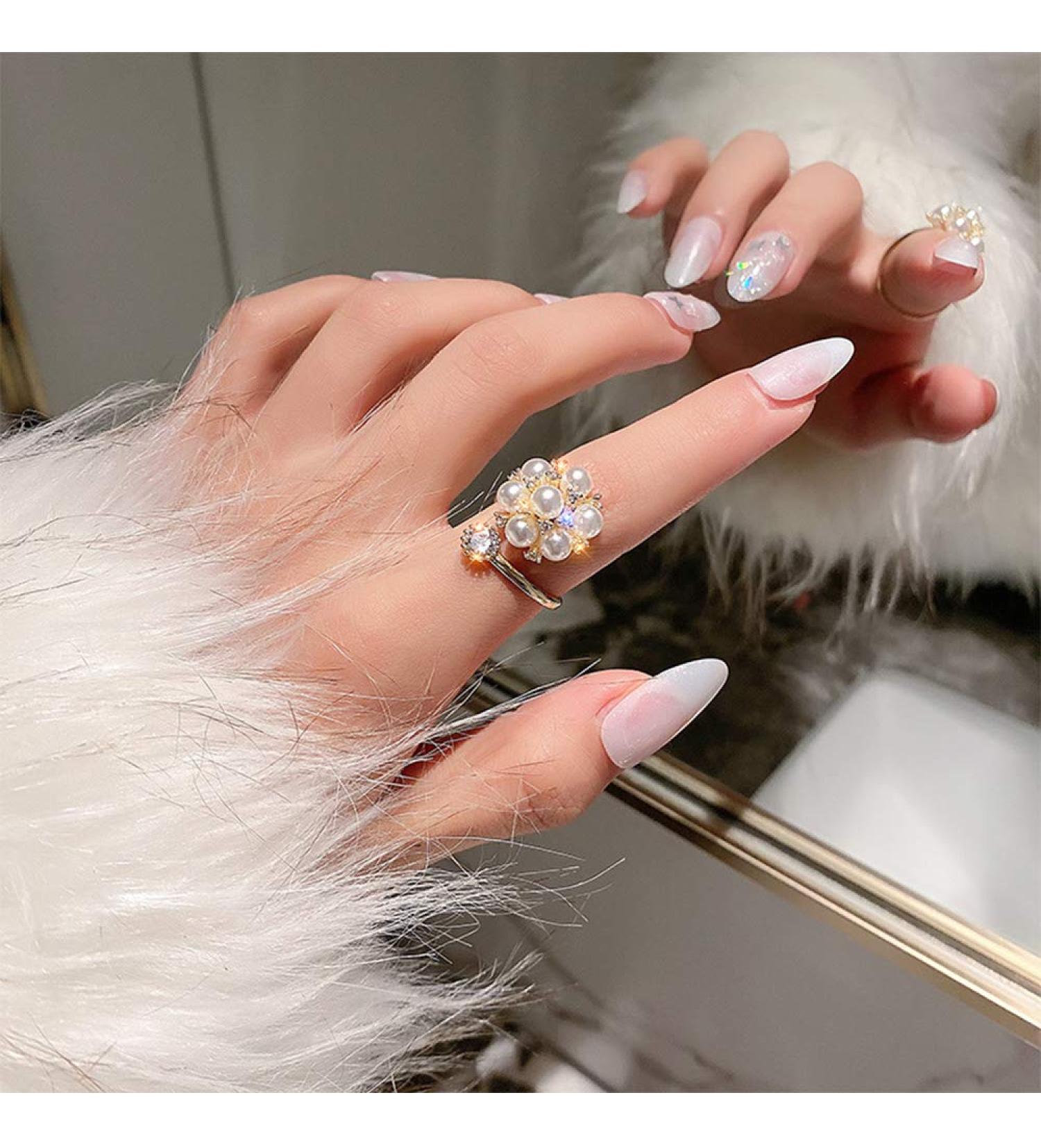 Bridal Pearl Flower Knuckle Ring | Adjustable Crystal Wedding Jewelry - Buy Online on GoSupps.com