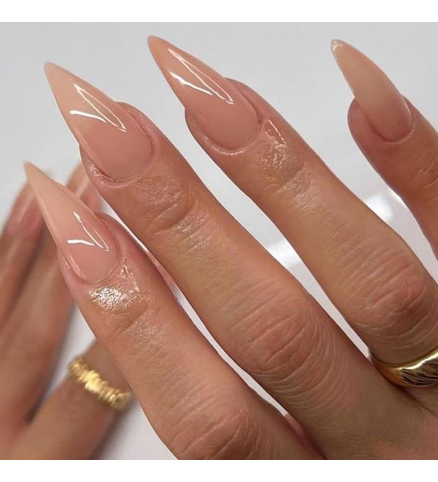 VOTACOS Long Stiletto Press on Nails - Nude False Nails with Glossy Finish | Transparent Stick on Nails for Women 415 - Buy Online on GoSupps.com