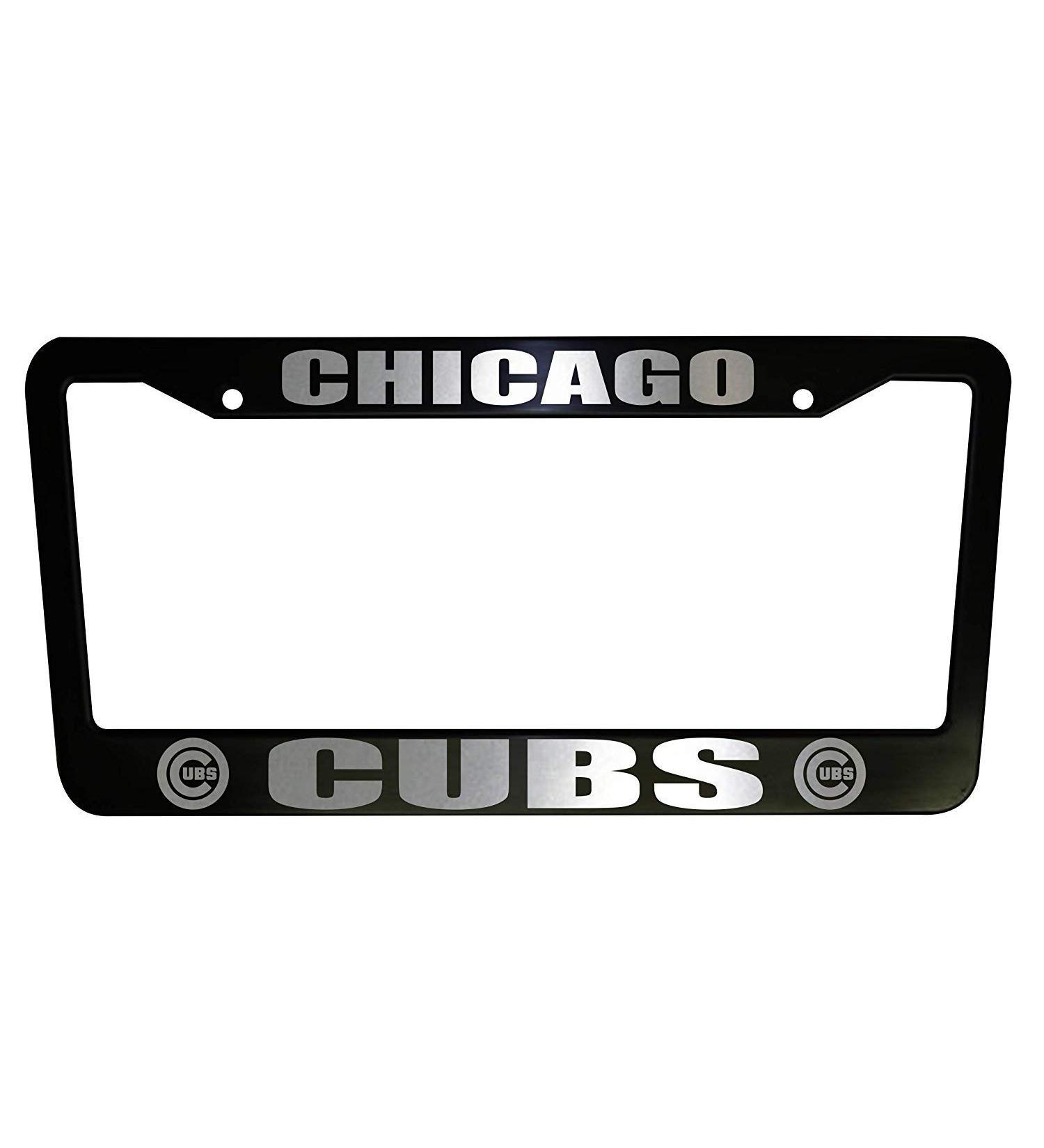 Bhartia Chicago Cubs Black Chrome License Plate Frame Stainless Metal Tag Holder 12" X 6"