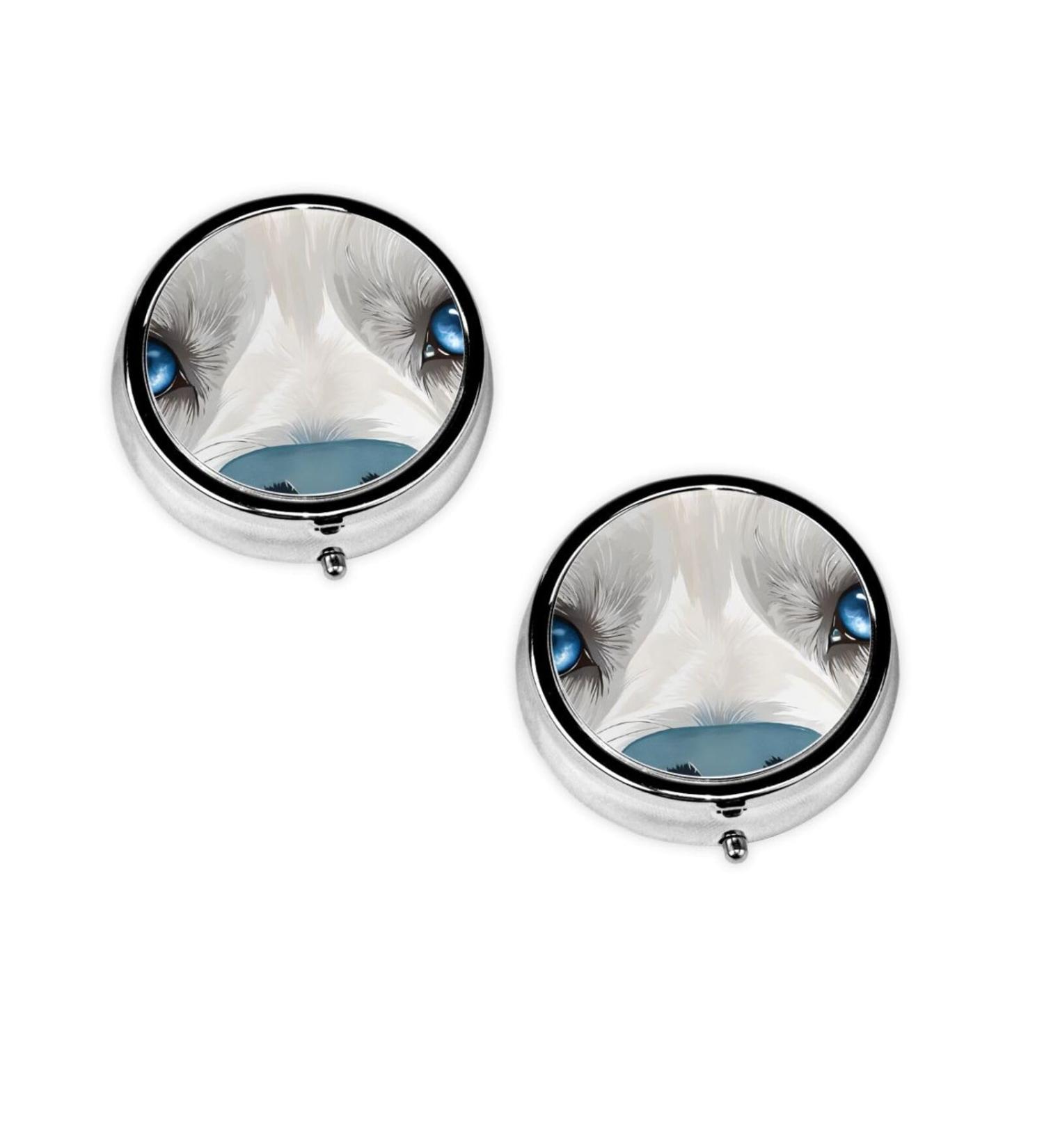 Blue Eyes Wolf Printed Mini Round Pill Box | Travel & Home Pill Organizer | 3 Compartment Medicine Case - Buy Online on GoSupps.com