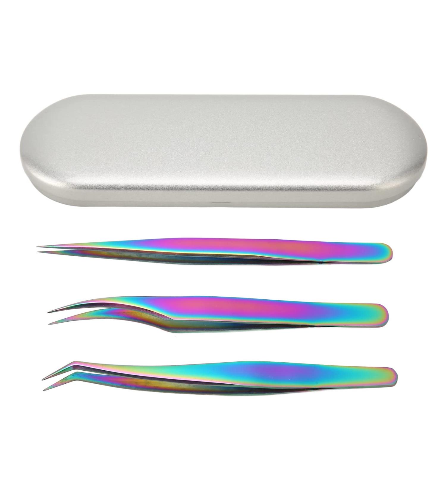 Eyelash Extension Tweezers Set - 3-Piece Stainless Steel Lightweight Makeup Tools for Home & Salon - Perfect for False Eyelashes - Buy Online on GoSupps.com