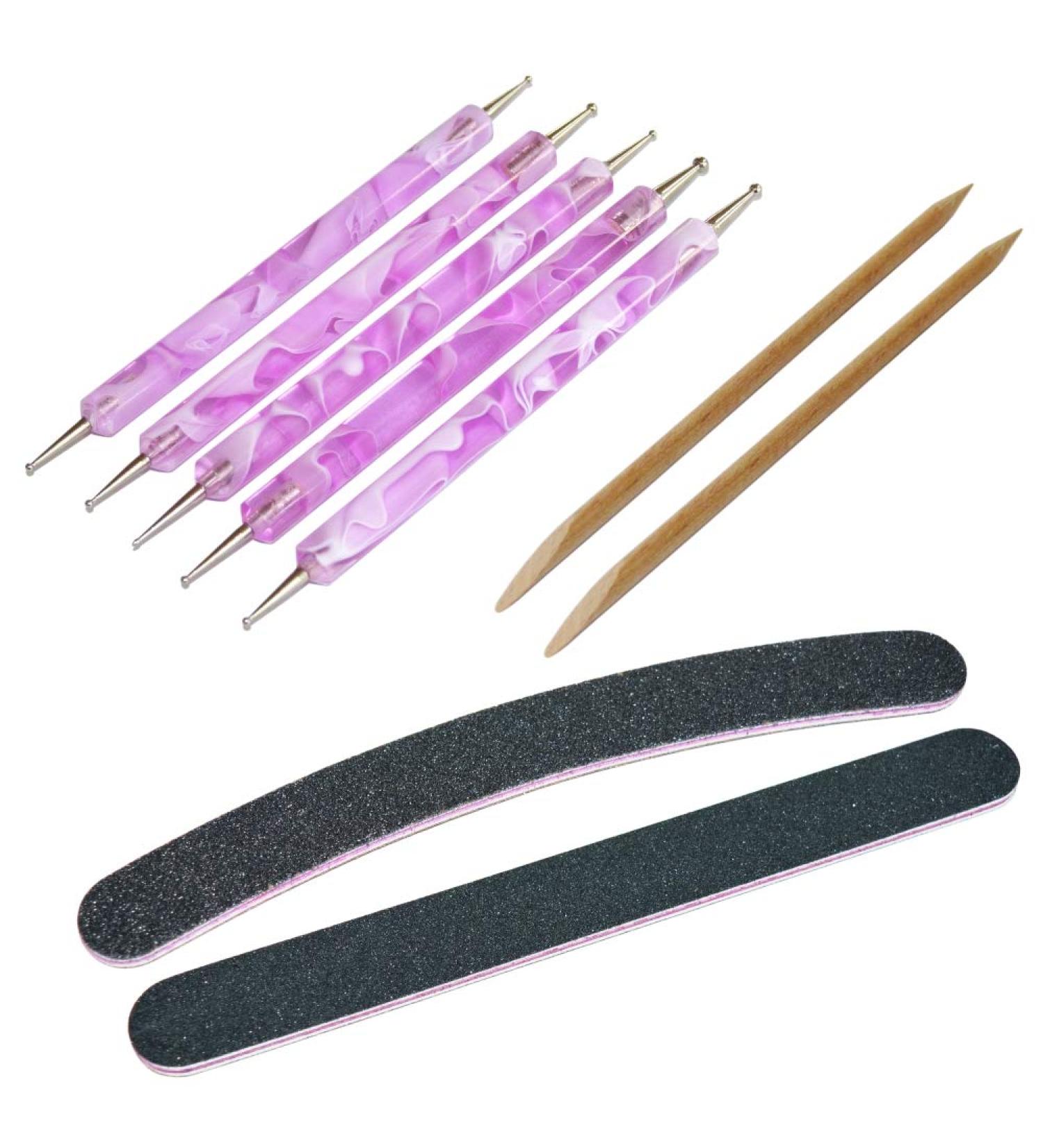 5 x Swirltools pink marbled + 2 rosewood sticks + 2 professional nail files