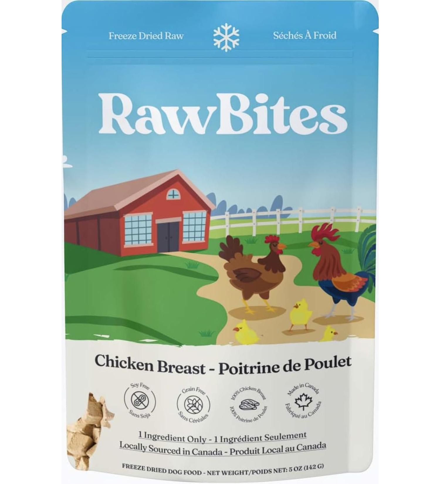 RawBites Freeze Dried Raw Dog Treats | Soy Free Grain Free Locally Sourced and Made in Canada Chicken Breast Dog Treats - (142g/5.0oz Chicken Breast) - Buy Online on GoSupps.com