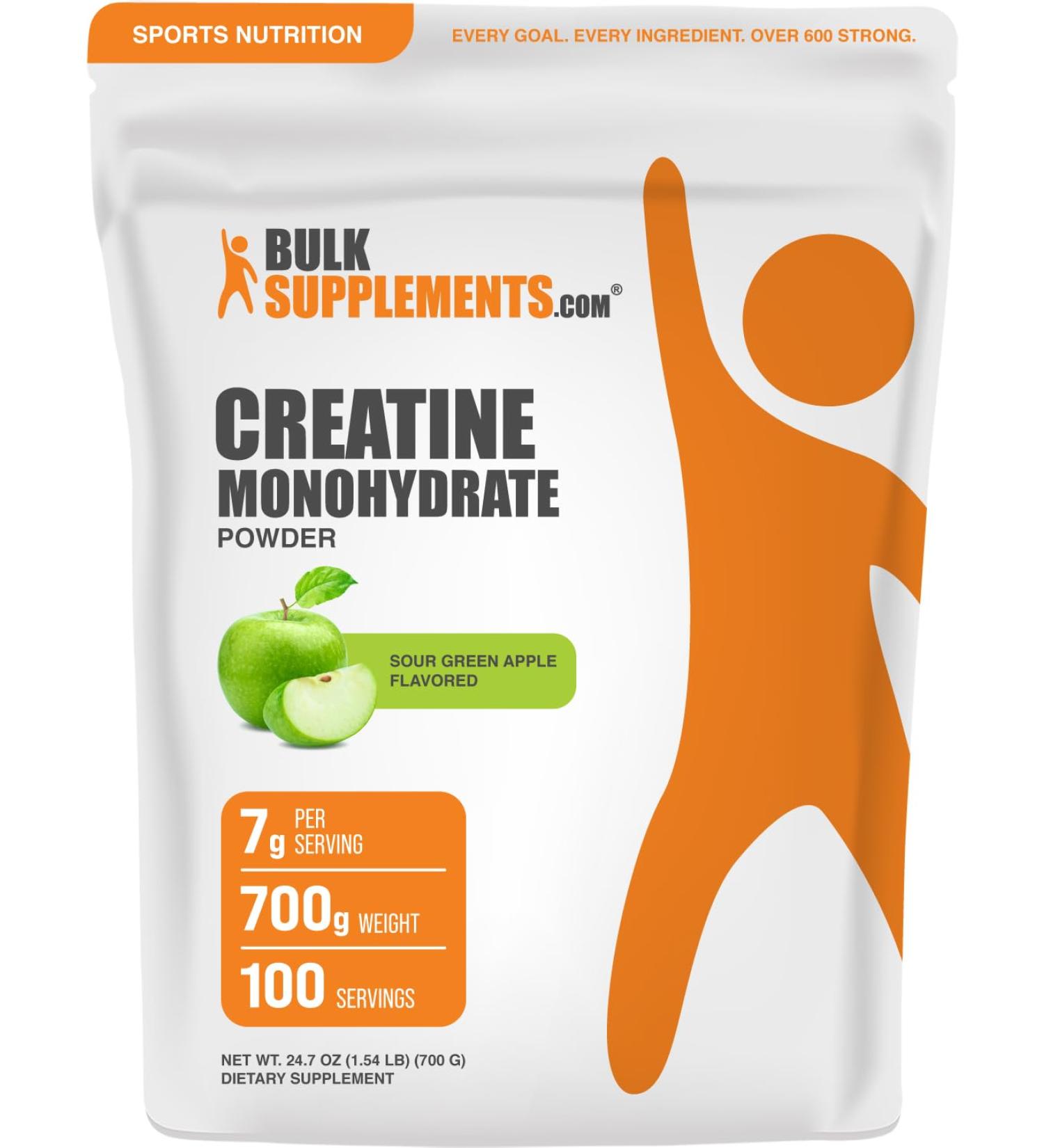 BulkSupplements.com Creatine Monohydrate Powder - Creatine Flavored Powder Supplement Micronized - Sour Green Apple Flavor 7g per Serving 700g (1.5 lbs) (Pack of 1) - Buy Online on GoSupps.com