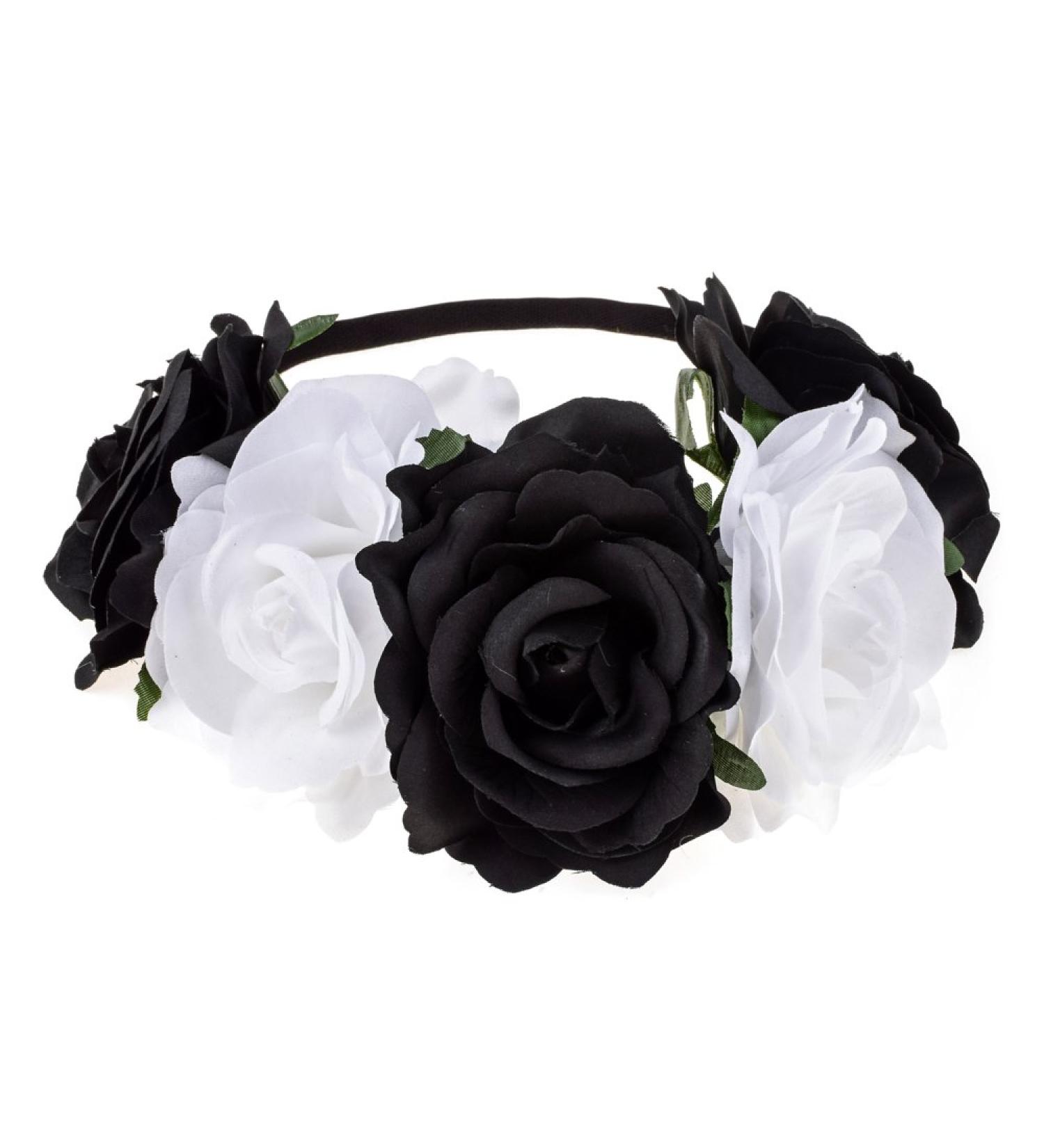 DreamLily Women's Hawaiian Stretch Rose Flower Headband Floral Crown for Garland Party BC12 (Black White) Black White One Size Red Rose Black - Buy Online on GoSupps.com