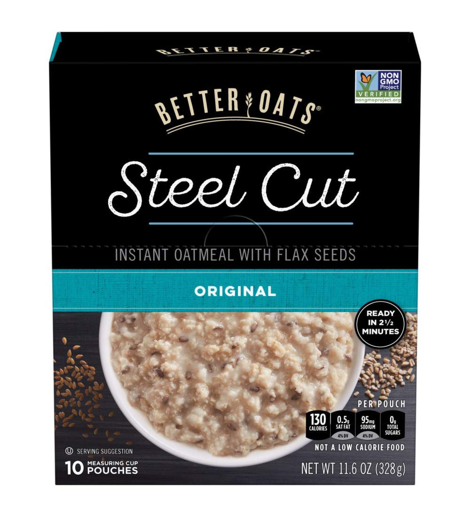 Better Oats Steel Cut Instant Oatmeal with Flax Seeds Original 11.6 oz - Pack of 6 - Buy Online on GoSupps.com