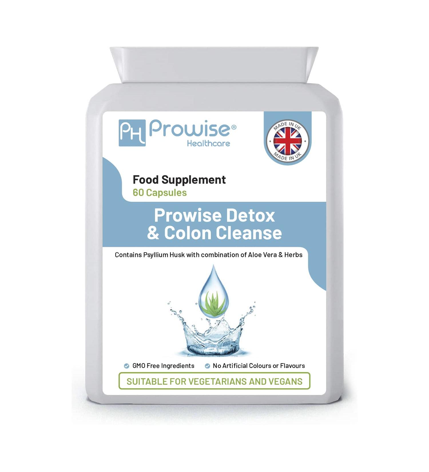 Detox Colon Cleanse 60 Capsules | Natural Ingredients | Vegan & Vegetarian | Psyllium Husk, Aloe Vera, Nettle Extract | Made in UK by Prowise Healthcare - Buy Online on GoSupps.com