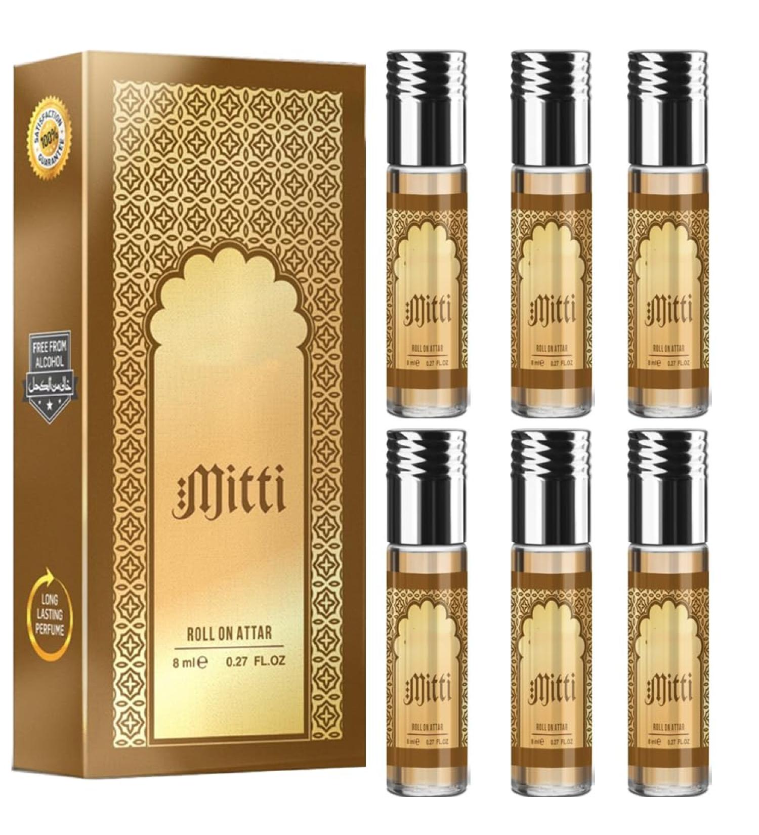 BlueQueen Mitti Roll On Attar Perfume Alcohol Free Long Lasting Jasmine Perfume for Women and Men | Hypoallergenic Travel Size Jasmine Oil Perfume Roll On - 8Ml Pack of 6 - Buy Online on GoSupps.com