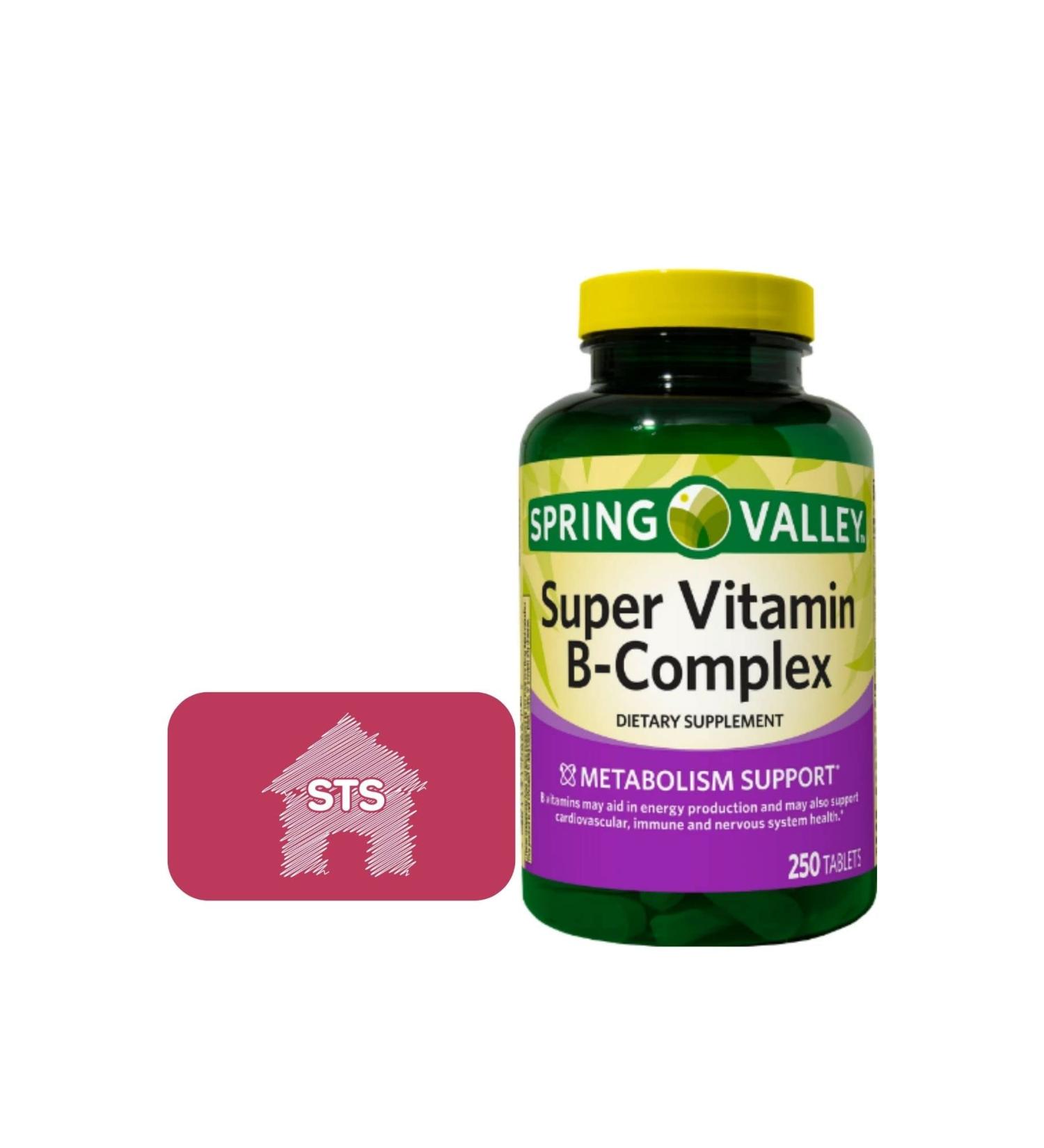 Spring Valley Super Vitamin B-Complex 250 Count for Metabolism Support + STS Sticker - Buy Online on GoSupps.com