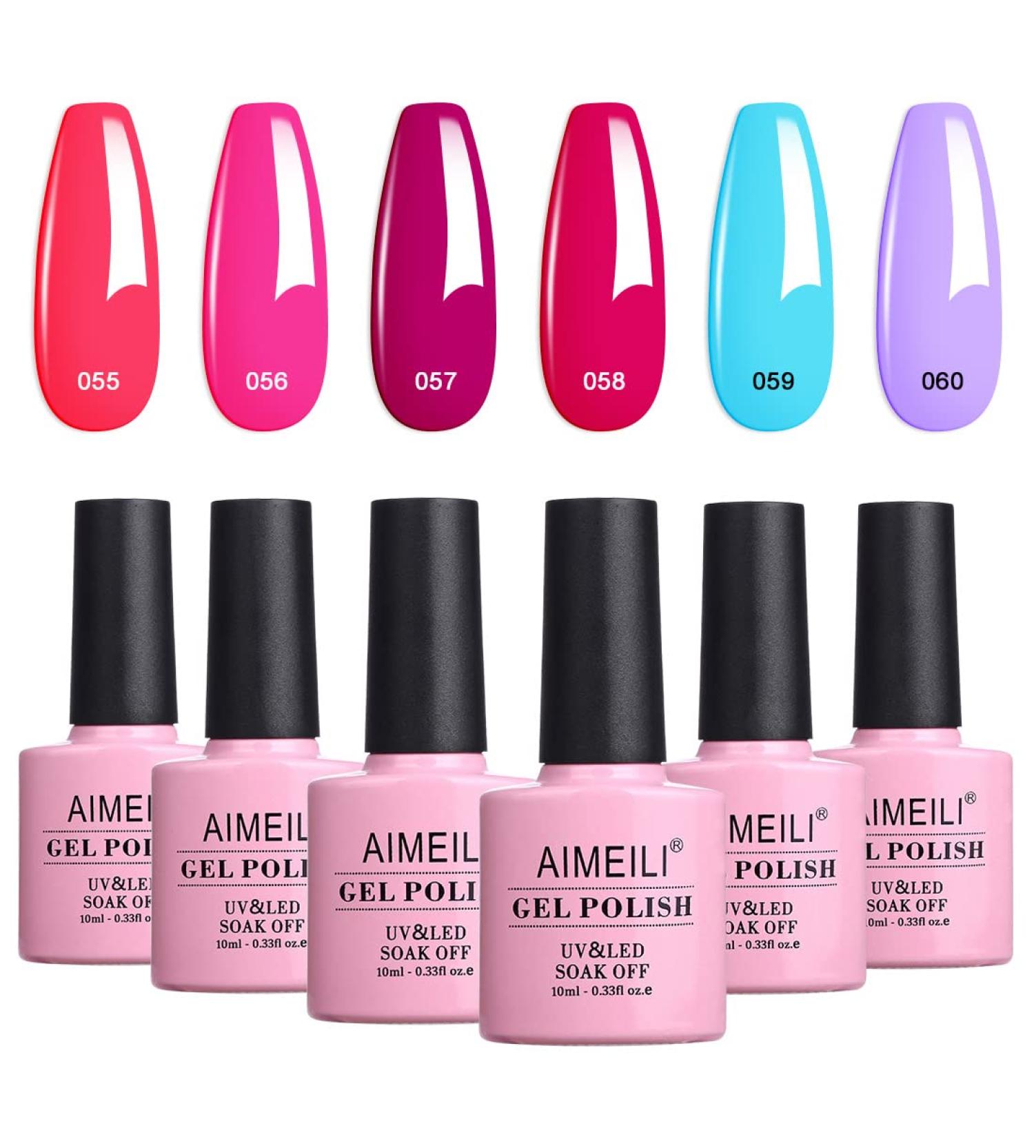 AIMEILI Neon Gel Nail Polish Set - Hot Pink, Orange, Purple, Blue Colors - 6pcs x 10ml - Summer Kit Set 12 - Buy Online on GoSupps.com