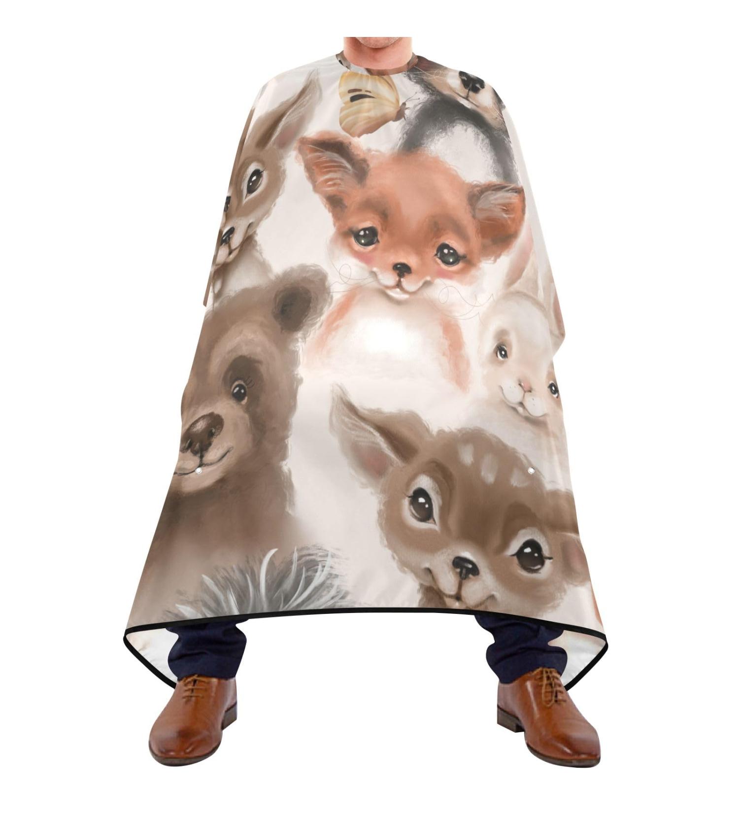 Waterproof Barber Cape with Watercolor Patterns & Woodland Animals - Unisex Hair Cutting Bib for Men - Cheetah Design Deer Rabbits Hedgehogs Bears Owls Foxes - Buy Online on GoSupps.com