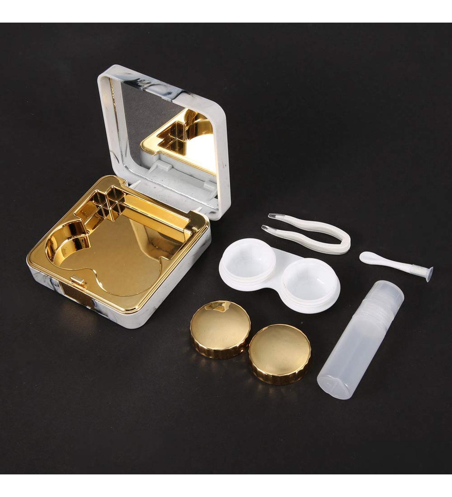 Rankomu Portable Contact Lens Case - Marble Mirror Square Design & Golden Color | International Shipping Available - Buy Online on GoSupps.com