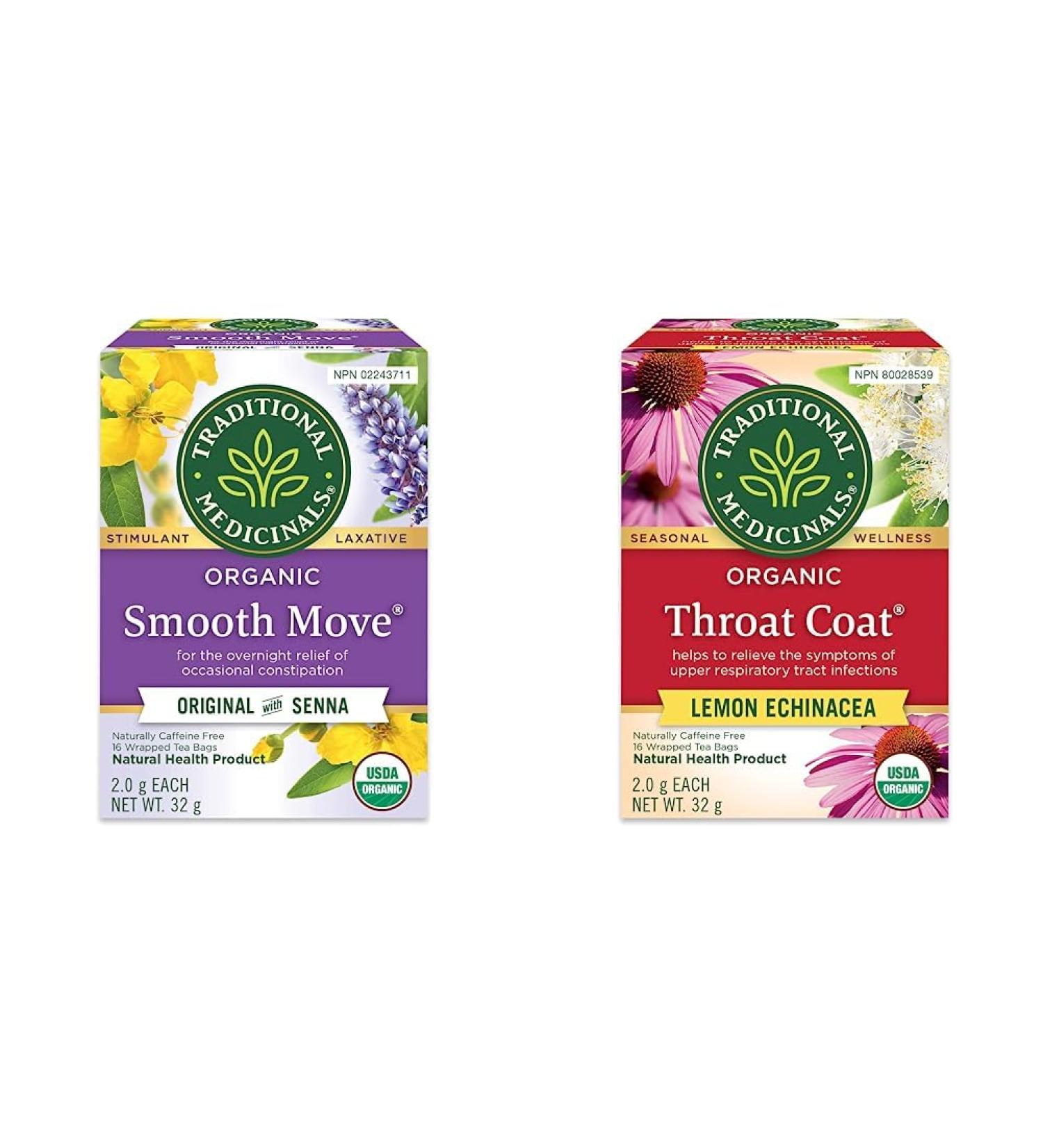 Traditional Medicinals - Organic Smooth Move Laxative Herbal Tea (Pack of 1) - 16 Tea Bags Total & Organic Throat Coat Lemon Echinacea Herbal Tea 16 Bags (Pack of 1) Organic Smooth Move + Echinacea Herbal Tea Smooth Move 16 Count (Pack of 1) - Buy Online on GoSupps.com