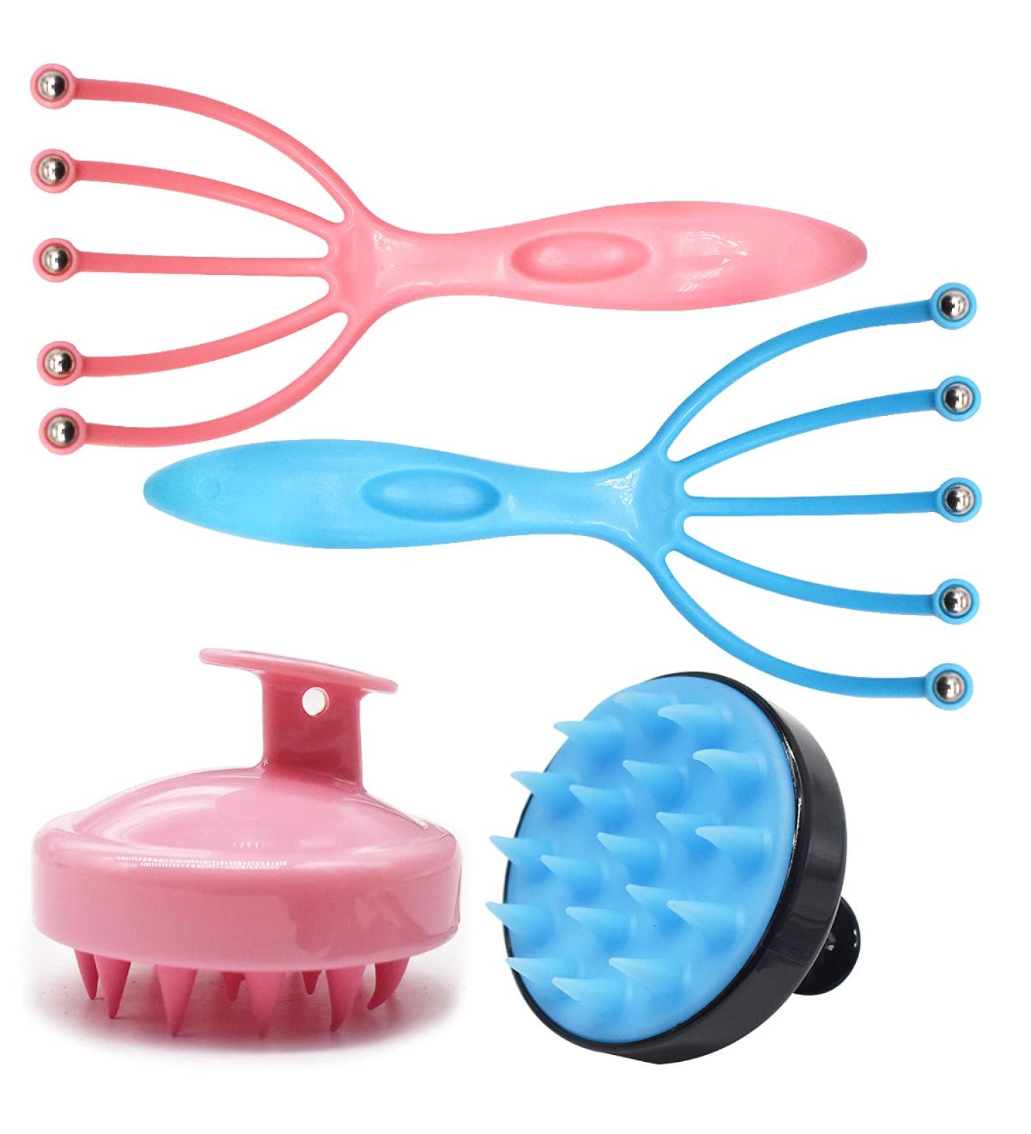 Regerly Head Massage Set - 2 Silicone Shampoo Brushes & Mini Massagers for All Ages | Wet & Dry Use - Buy Online on GoSupps.com