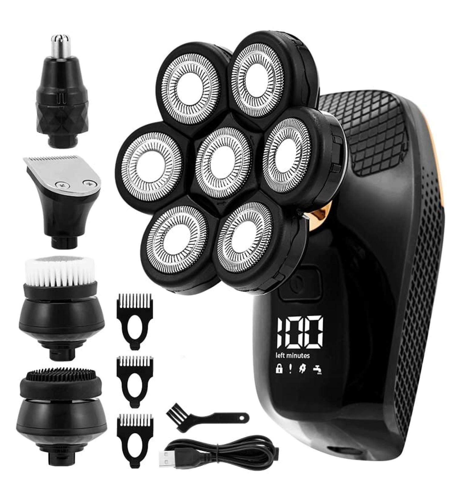 5-in-1 Electric Head Shaver for Bald Men - 7 Blades Waterproof & Rechargeable Perfect for Nose Hair Trimming - Buy Online on GoSupps.com