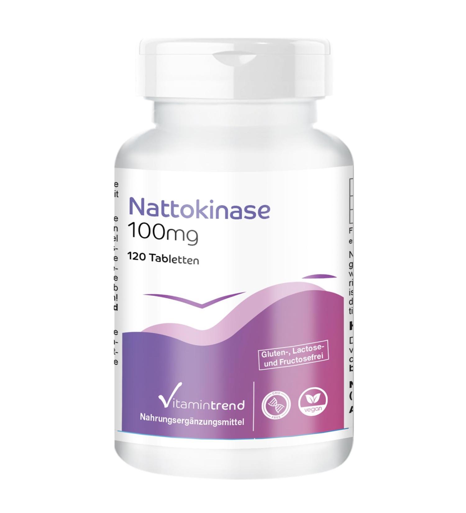 Nattokinase 100mg | 4-Month Supply | 2000 FU per Tablet | 120 Vegan Tablets | High Dosage | Vitamintrend  - Buy Online on GoSupps.com
