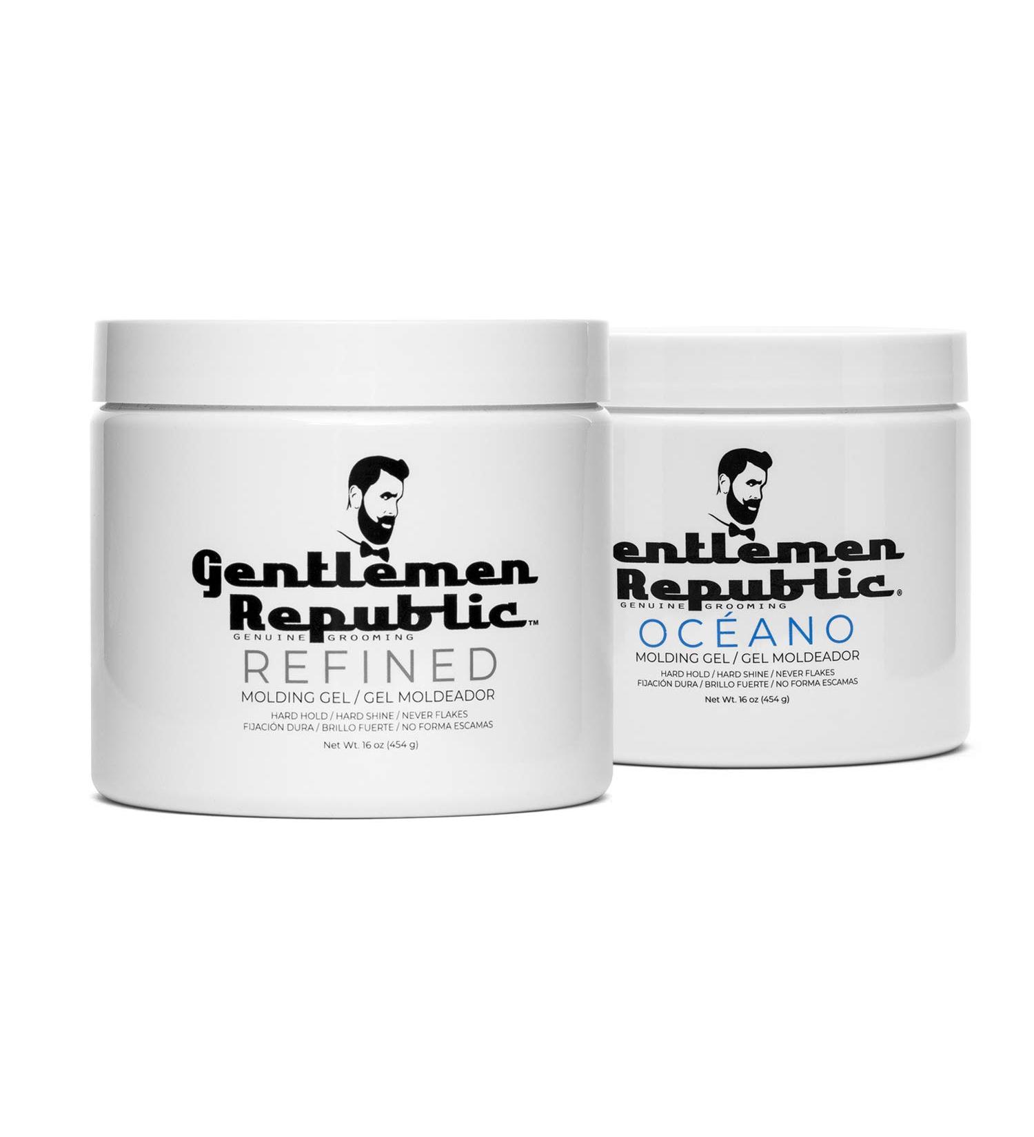 Gentlemen Republic Refined Gel & Oceano Duo - 24 Hour Shine & Hold, Alcohol-Free, Made in USA - 16oz - Buy Online on GoSupps.com