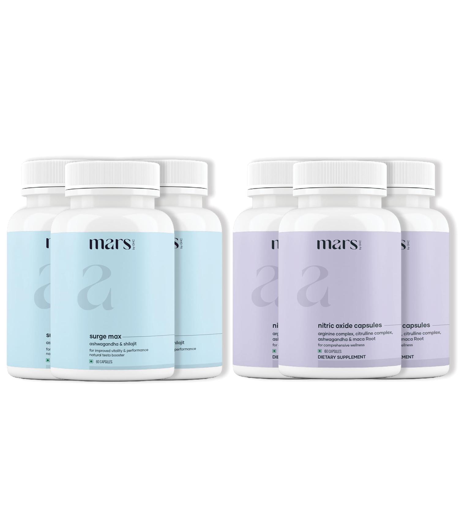 mars by GHC Growth Max Combo | Nitric Oxide Capsules + SurgeMax Capsules | Performance & Vitality Support | 240 Capsules | Pack of 3 - Buy Online on GoSupps.com