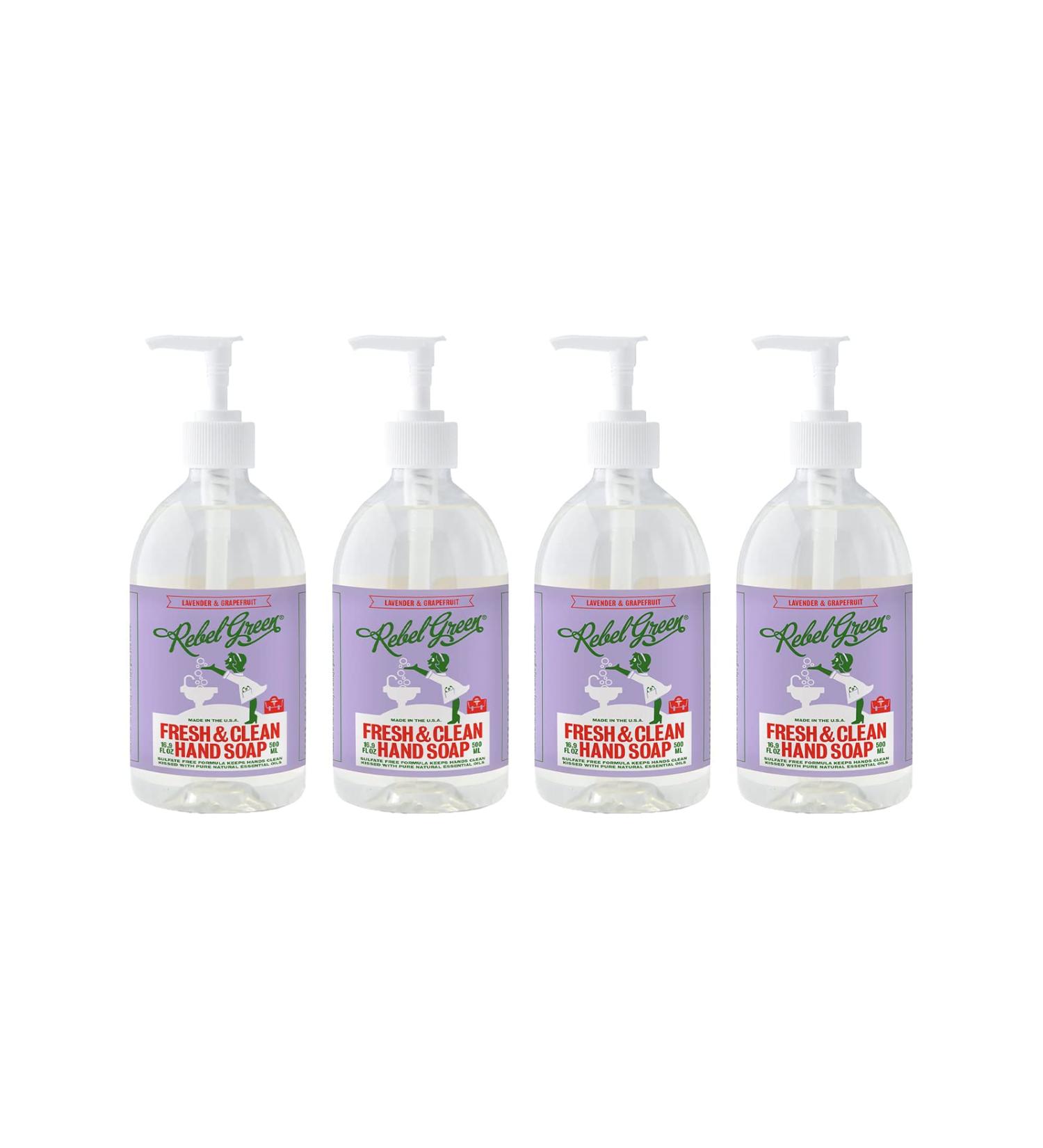 Rebel Green Natural Hand Soap - Lavender & Grapefruit Scent - 16.9 oz Pump Bottles 4 Pack - Buy Online on GoSupps.com