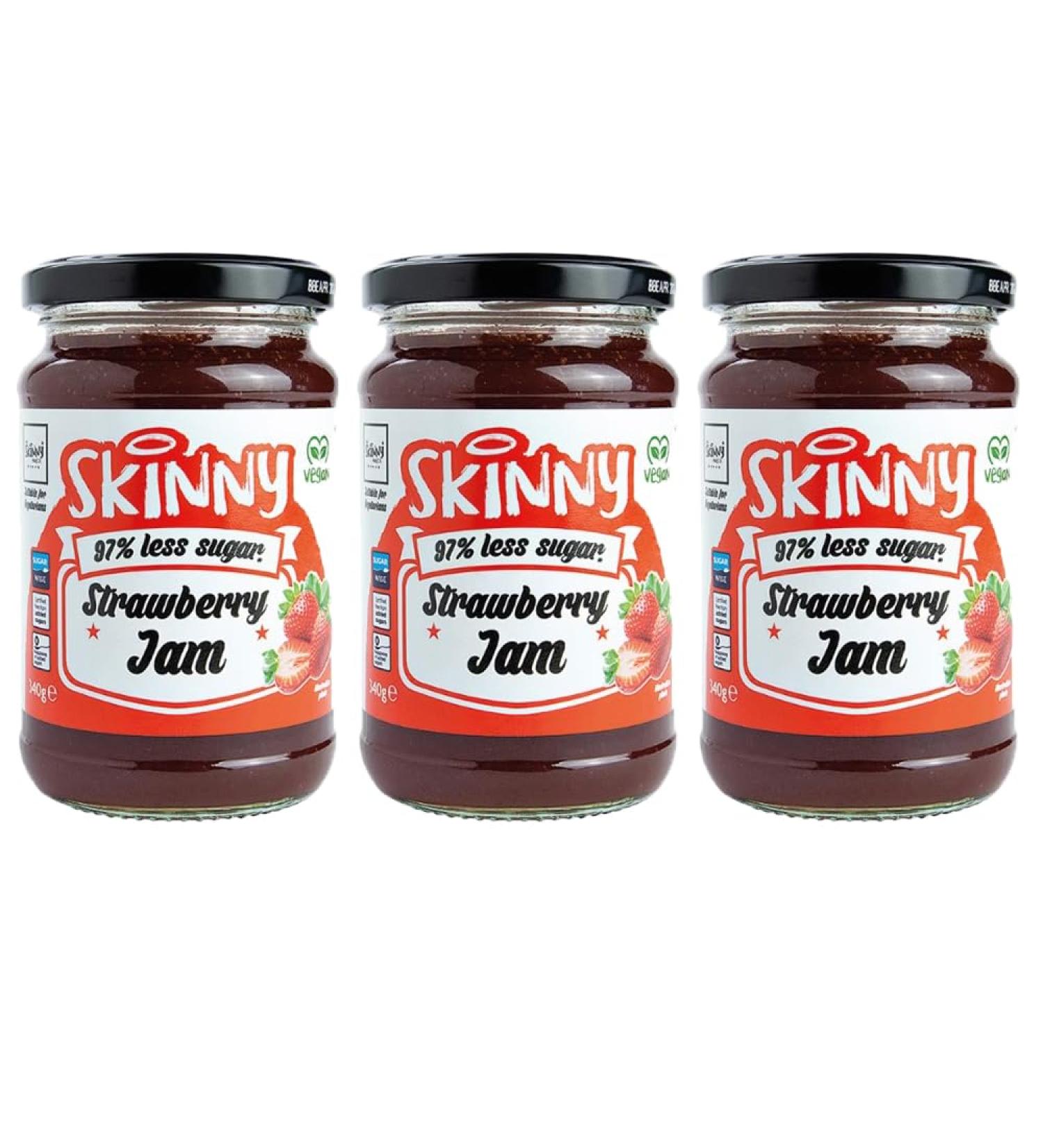Skinny 3 x 340g Strawberry Jam With Welari Thank You Card 97% Less Sugar Vegan Fruit Sweet Breakfast Spread NO Sugar (1020g) - Buy Online on GoSupps.com