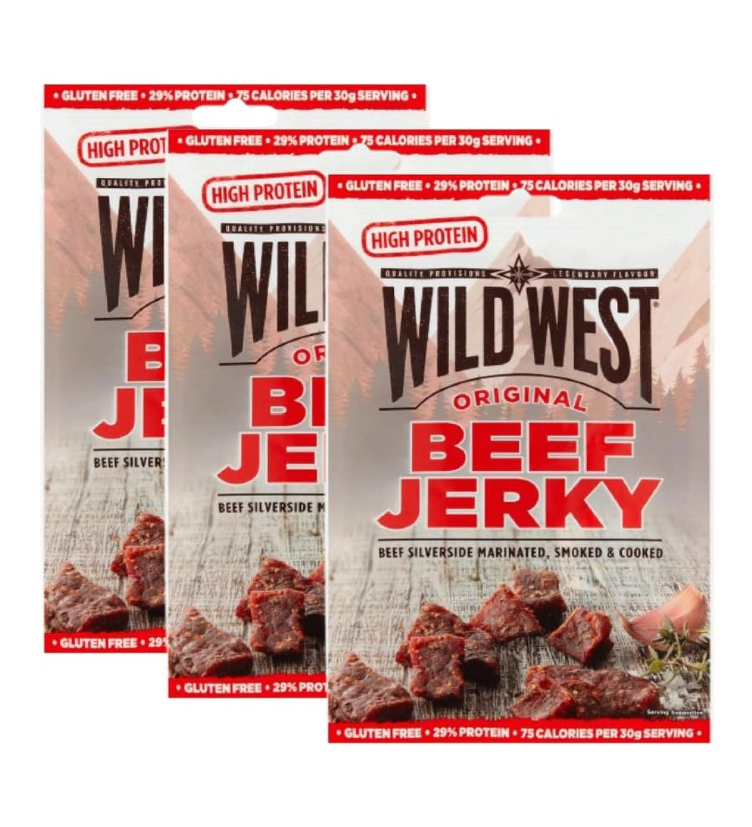 Wild West Original Beef Jerky 60g - 3 Pack | Beef Silverside Marinated Smoked & Cooked High Protein Legendary Flavour. - Buy Online on GoSupps.com