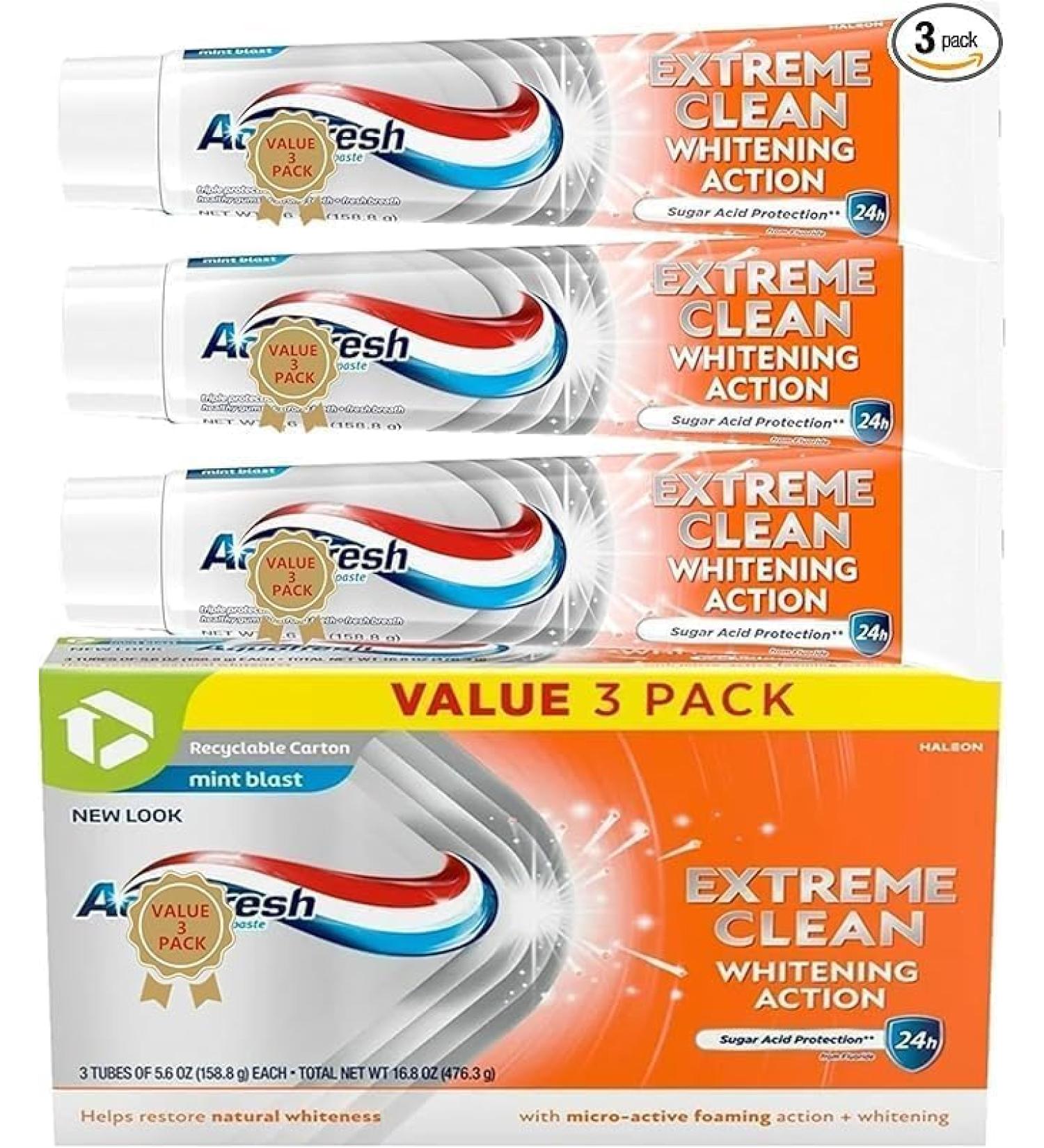 Extreme Aquafresh Clean Whitening Action Fluoride Toothpaste Mint Blast (Pack of 3) 5.6 oz. - Buy Online on GoSupps.com
