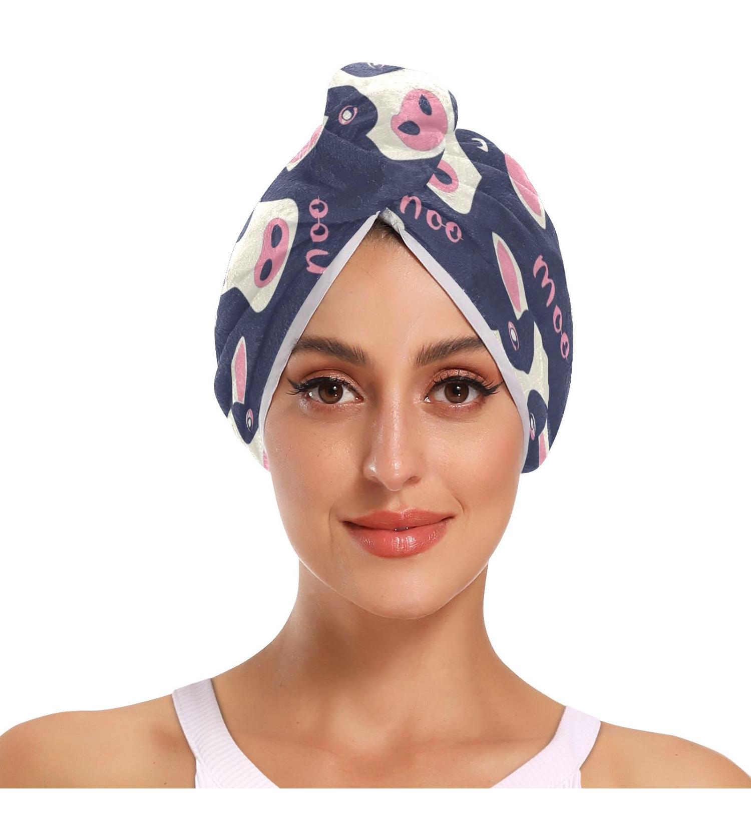 Small Cows Hair Towel 2 Pack - Super Absorbent Quick Dry Hair Turbans for Women & Girls - Stylish Button Twisty Wrap - Buy Online on GoSupps.com