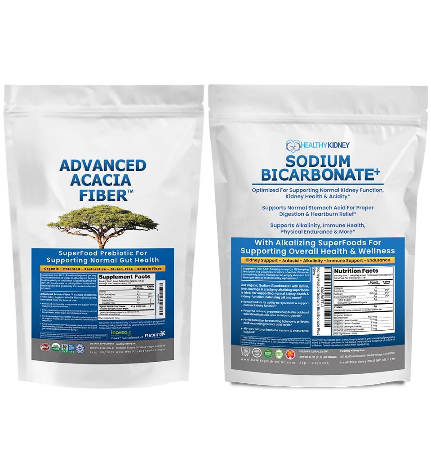 Advanced Acacia Fiber Powder Bundle 2.5 Ibs (40oz) Soluble Fiber Leaky Gut Repair Powder + Organic Sodium Bicarbonate Alkaline Supplement for Alkalinity 2LB - Buy Online on GoSupps.com