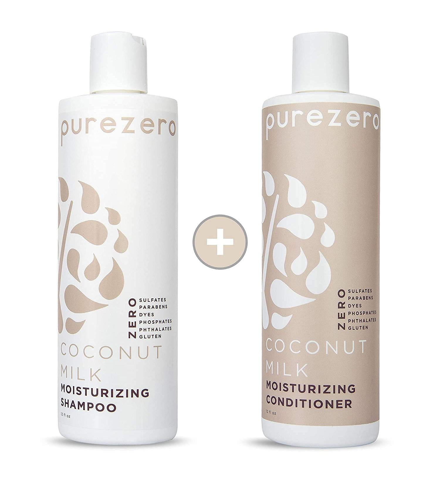 Purezero Coconut Milk Shampoo & Conditioner Set - Intense Hydration for Color Treated Hair | Fight Dandruff & Frizz - Zero Sulfates, Parabens, Dyes - 100% Vegan & Cruelty Free - Buy Online on GoSupps.com
