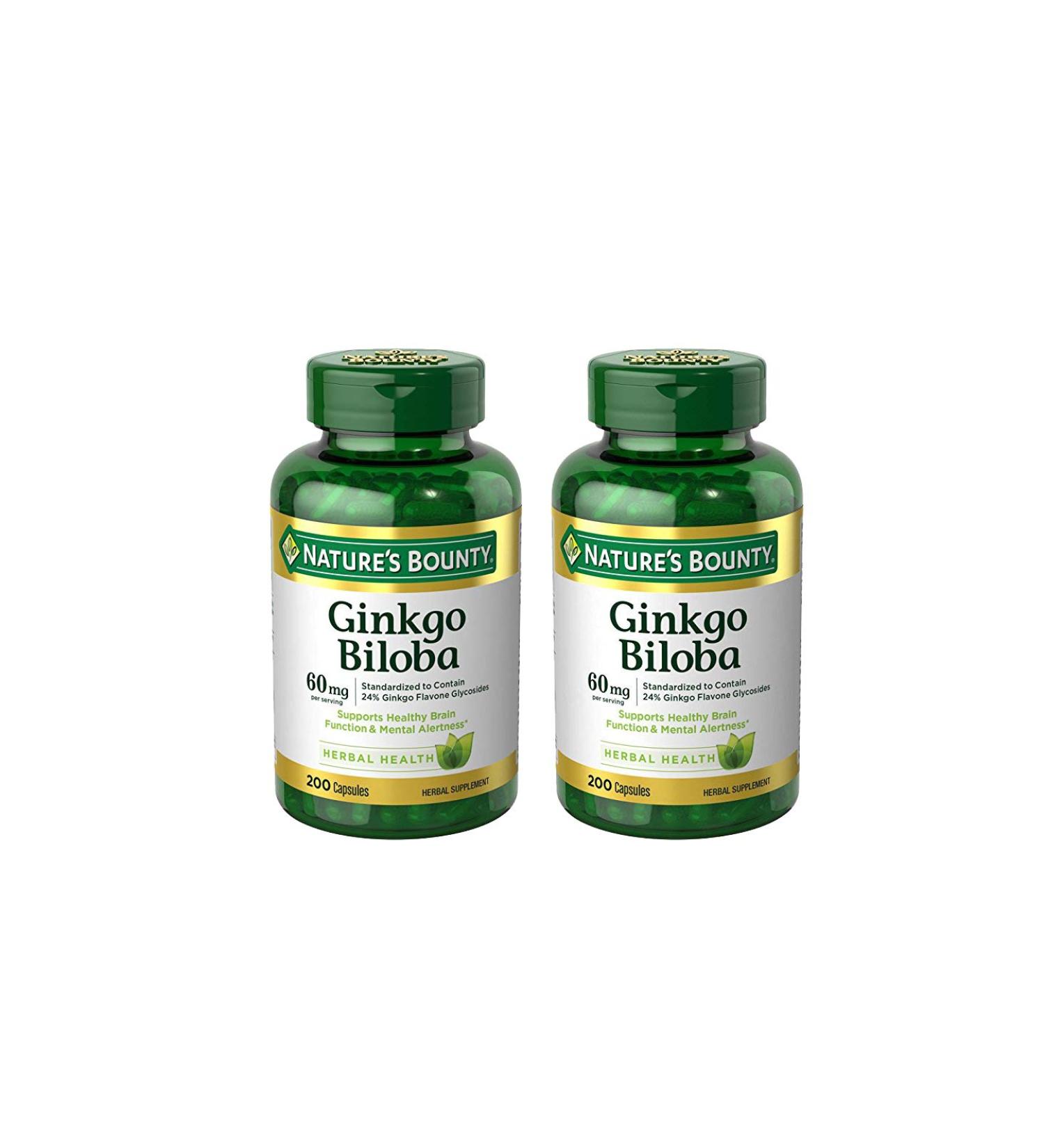 Nature's Bounty Ginkgo Biloba 60mg Capsules 200 Count (Pack of 2)
