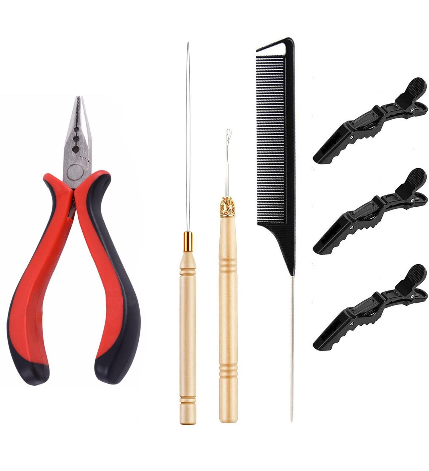 Hair Extension Tool Kit with Pliers, Pulling Hook, Beads Device, Comb, and Clips - 3Pcs Alligator Clips Included - Buy Online on GoSupps.com