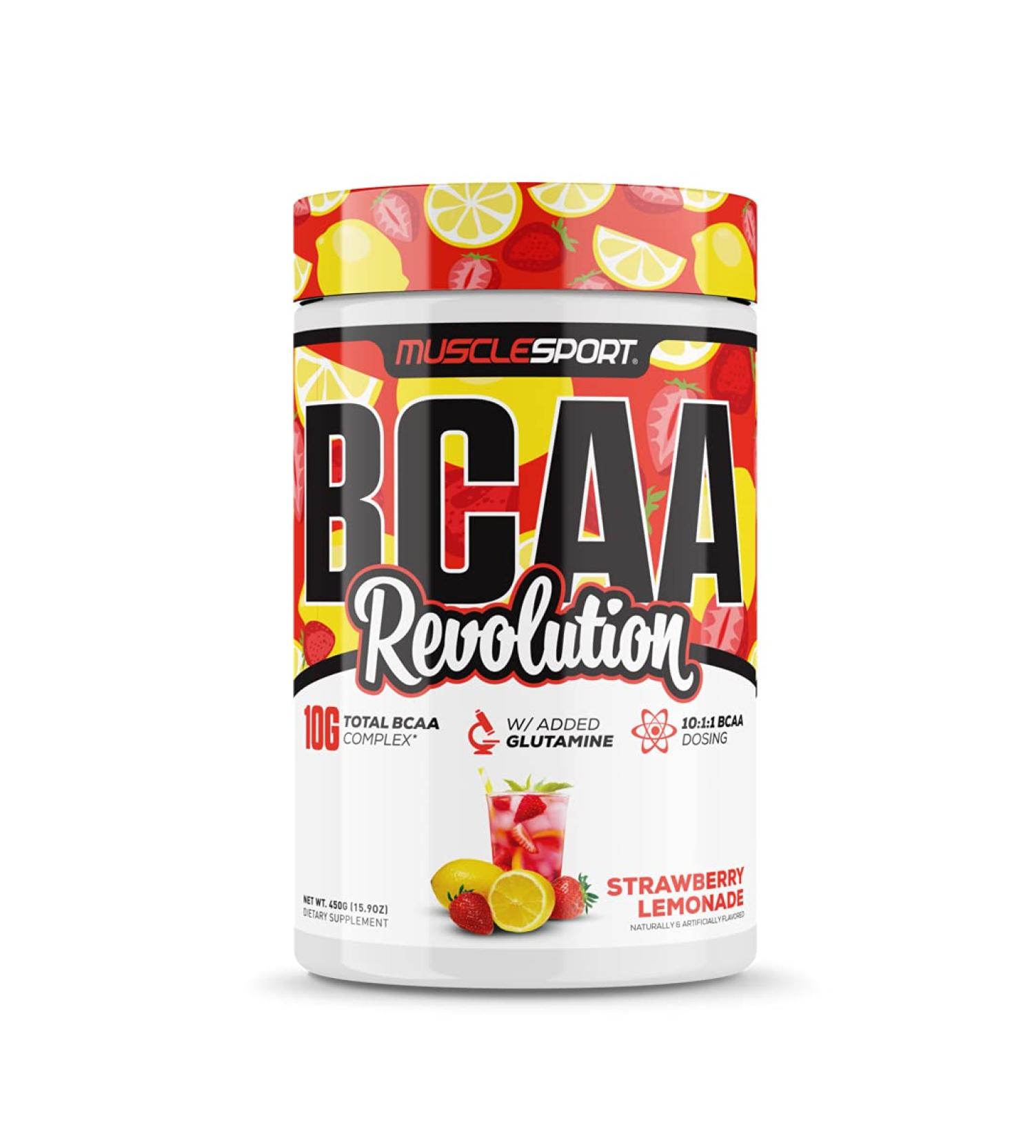 Musclesport BCAA Revolution Amino Acid Powder Supplement for Men & Women - Intra Workout Training Complex - Recovery Supplemen (Strawberry Lemonade, 30 Servings) Strawberry Lemonade 15.87 Ounce (Pack of 1) - Buy Online on GoSupps.com
