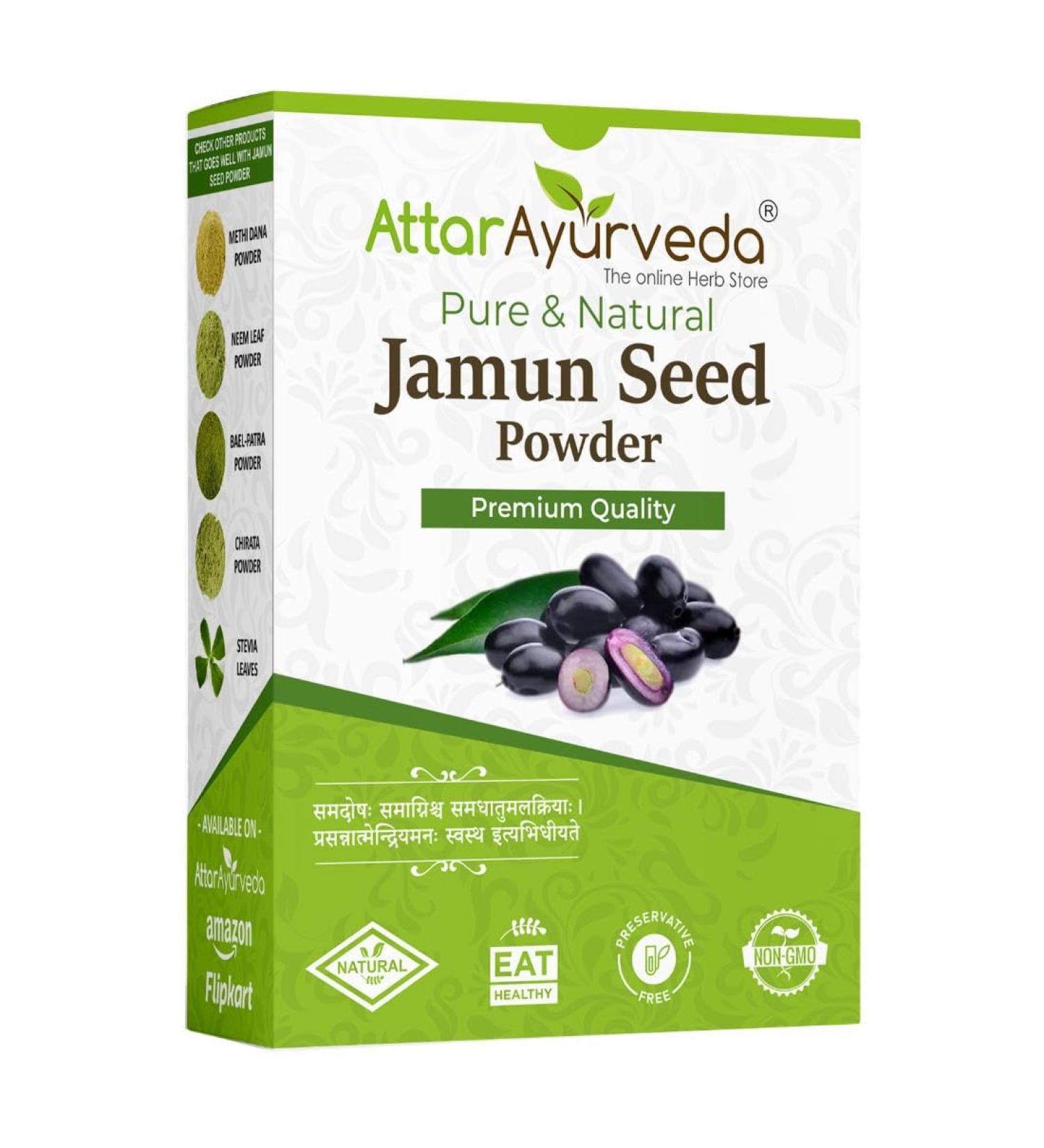 Attar Ayurveda Java Plum/Jamun/Indian Blackberry Seed Powder 100% Pure and Natural No Preservative Vegan Friendly Non-GMO Vegetarian 250gm - Buy Online on GoSupps.com