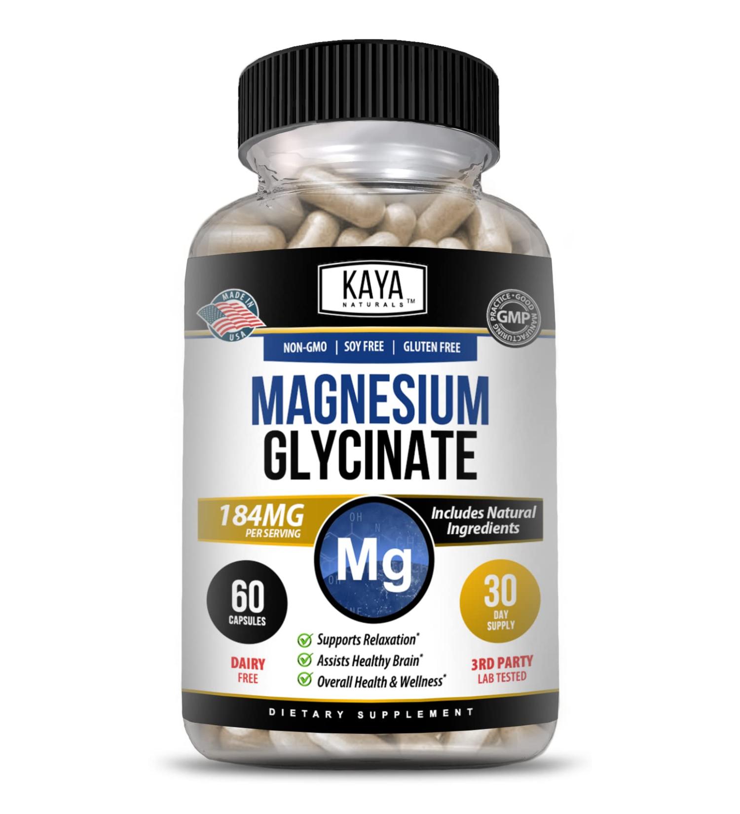 Magnesium Glycinate 184mg Capsules - Chelated for Maximum Absorption - Non-GMO, Gluten-Free - Supports Muscle, Joint, and Heart Health - 60 Veggie Caps - Buy Online on GoSupps.com