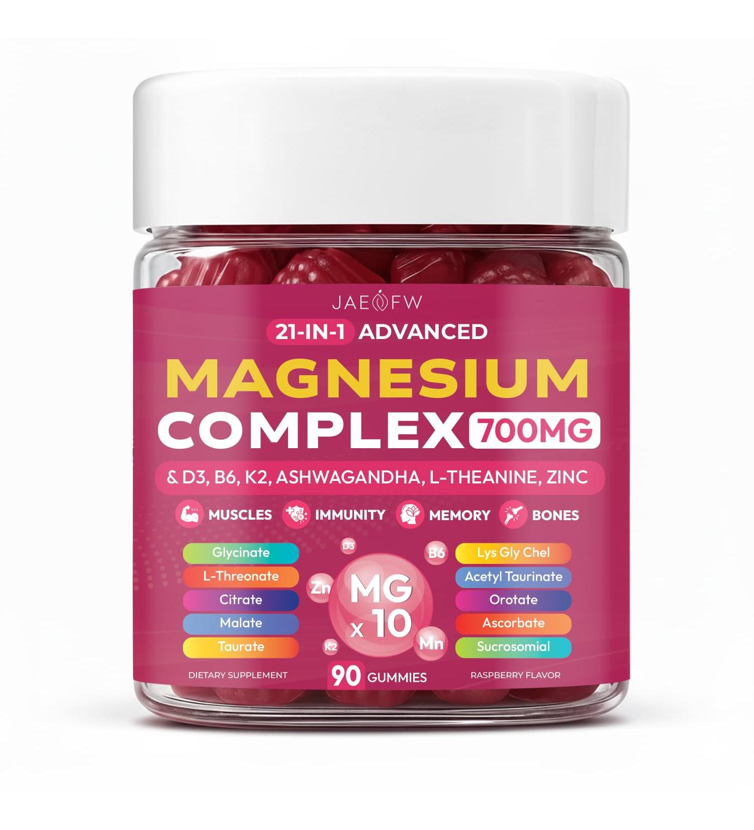 Magnesium Glycinate Gummies 700MG - 21-in-1 Advanced Magnesium Supplement with Ashwagandha L-Theanine Zinc Vitamin - Sugar Free Magnesium Gummies for zzZ Focus & Relaxation for Women Men & Kids