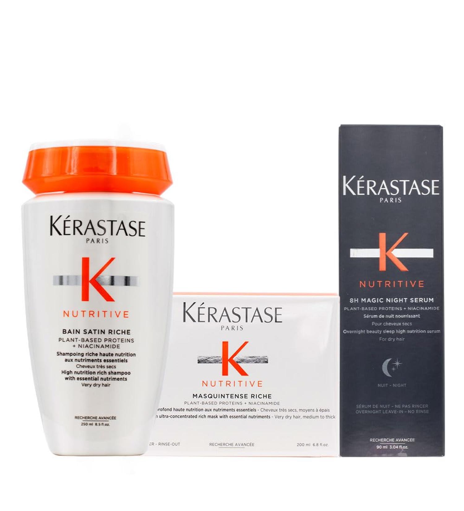 K RASTASE Kerastase Nutritive Bain Satin Riche 250ml Intense Riche Mask 250ml 8h Magic Night Serum 90ml