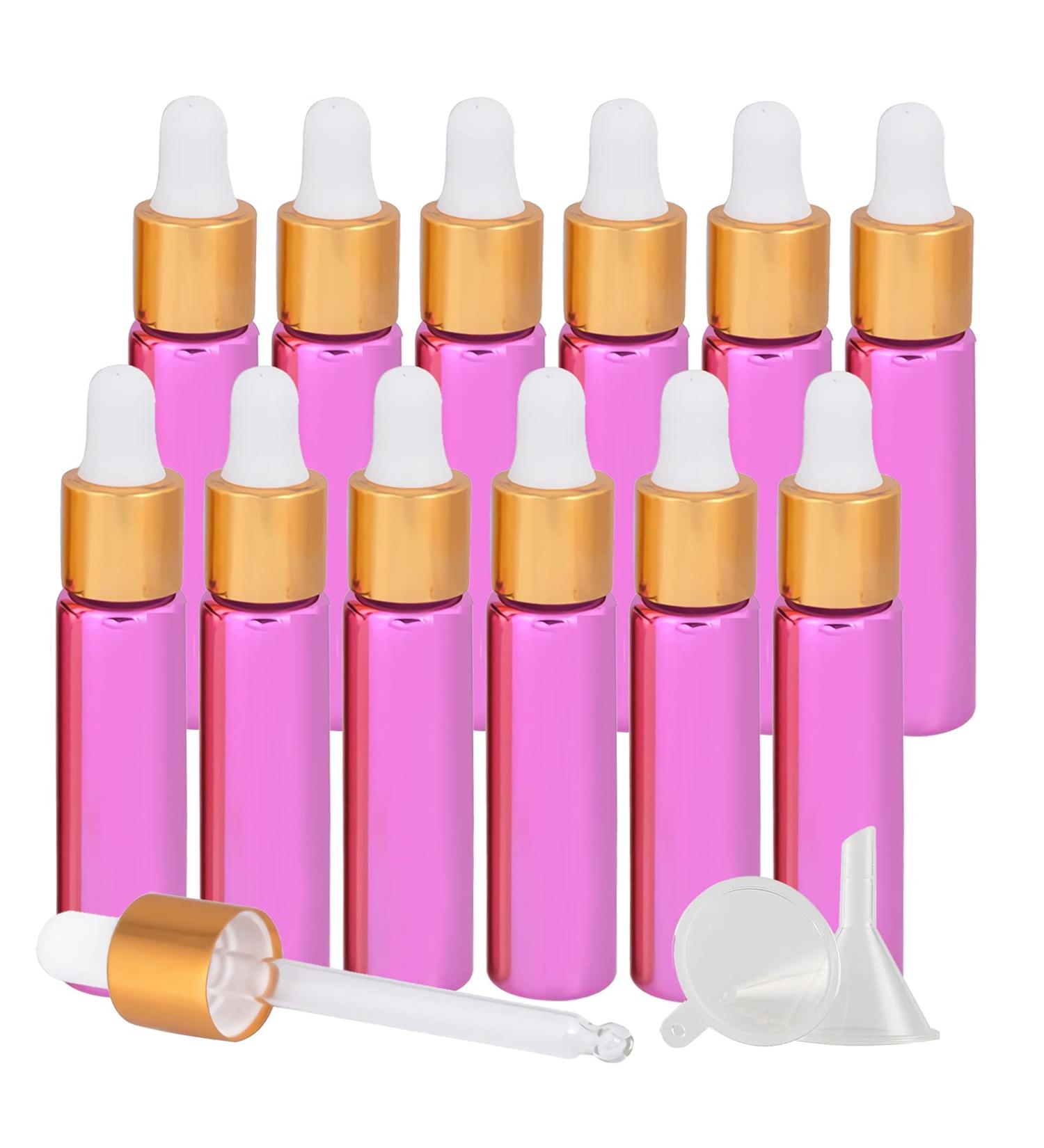 Tianzd 24 Pack 10ml Pink Chrome Drip Bottles with Glass Pipette - Perfect for Essential Oils & Perfume Oils - Buy Online on GoSupps.com