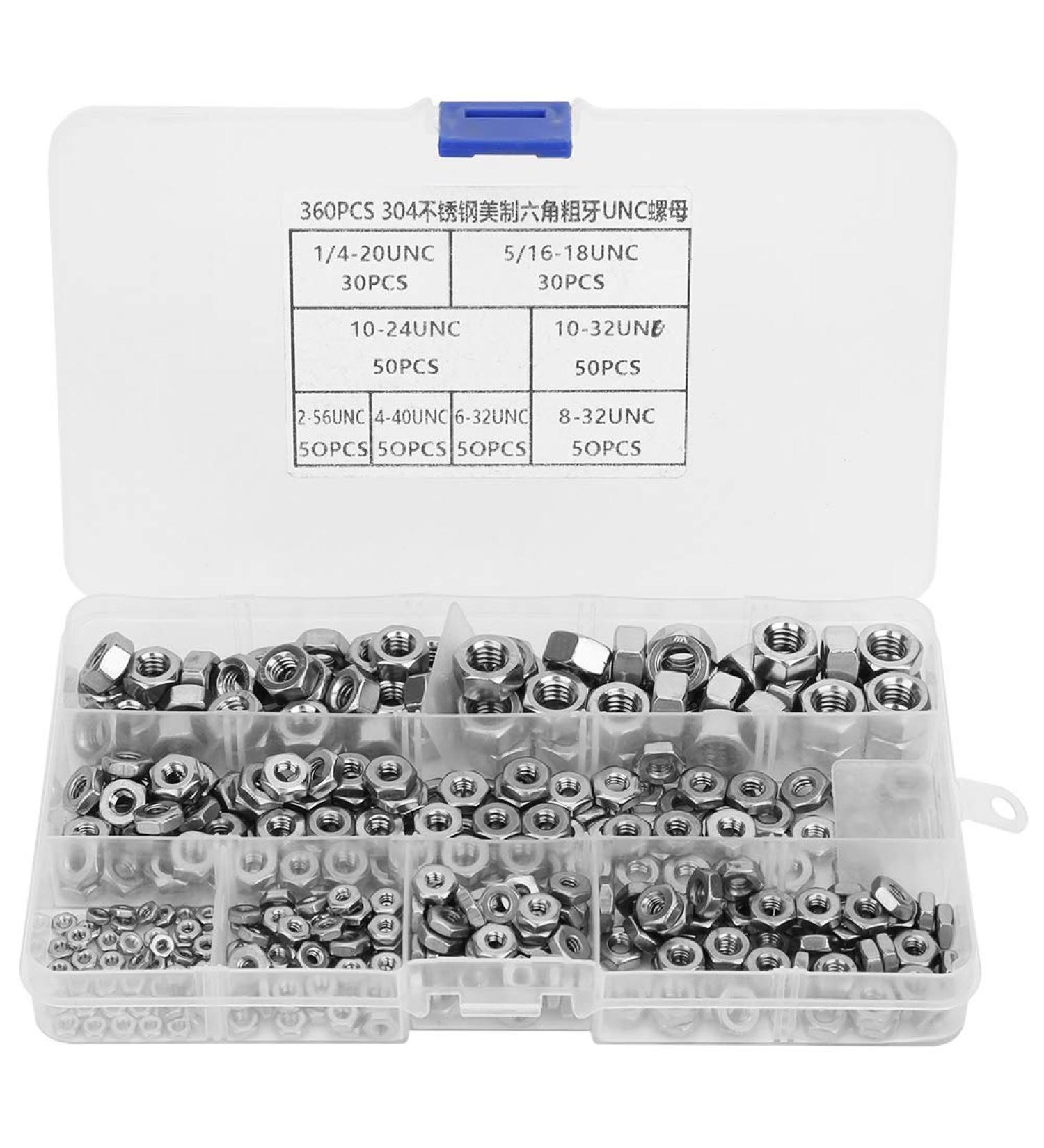 Stainless Steel 360pcs with Hex Nuts Coarse Thread American System UNC Nuts Fasteners - Buy Online on GoSupps.com