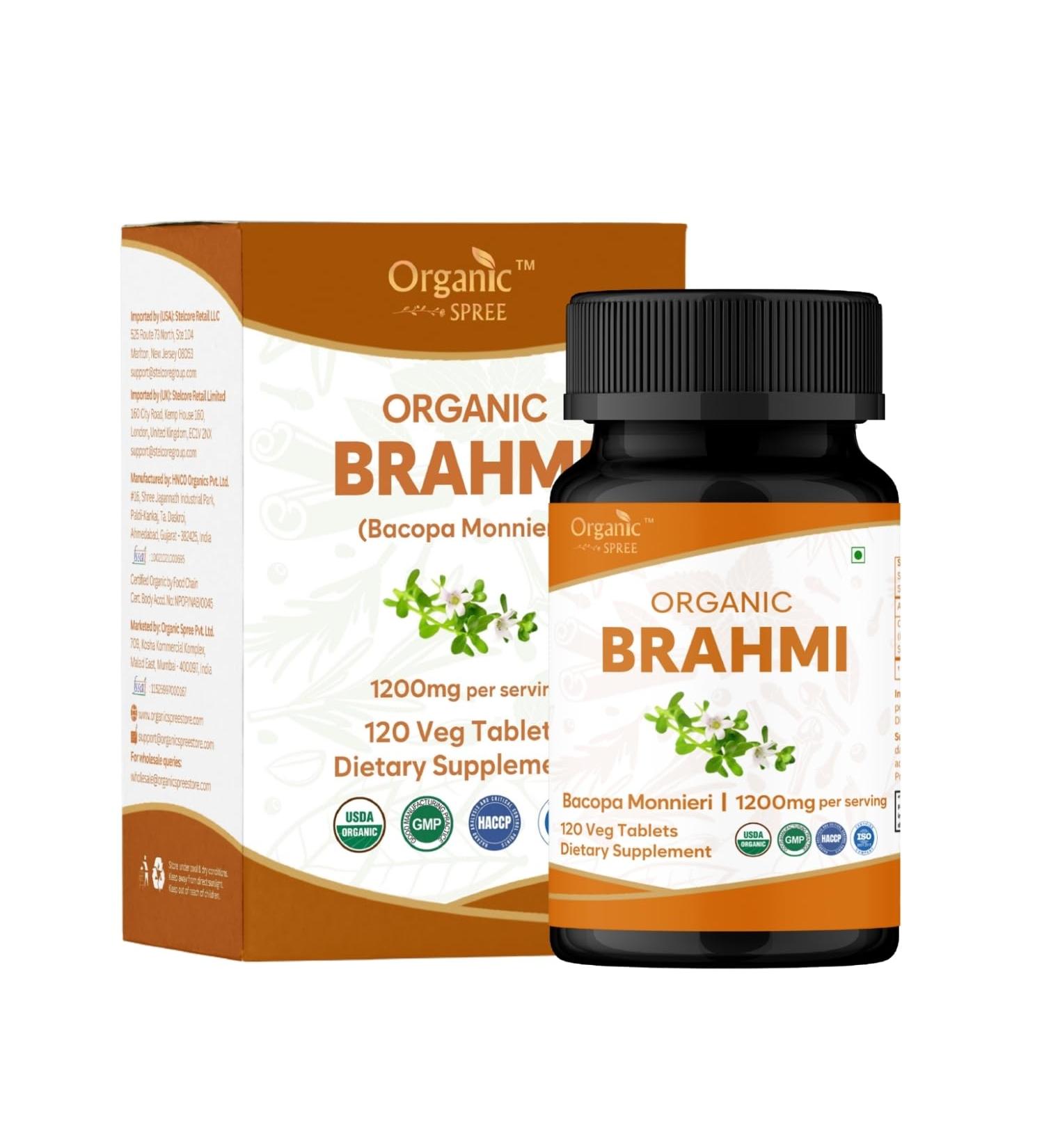 Brahmi 120 Tablets USDA Organic Bacopa Monnieri Supplement Supports Focus Calm & Memory* Herbal Nootropic* 120 Count (Pack of 1) - Buy Online on GoSupps.com