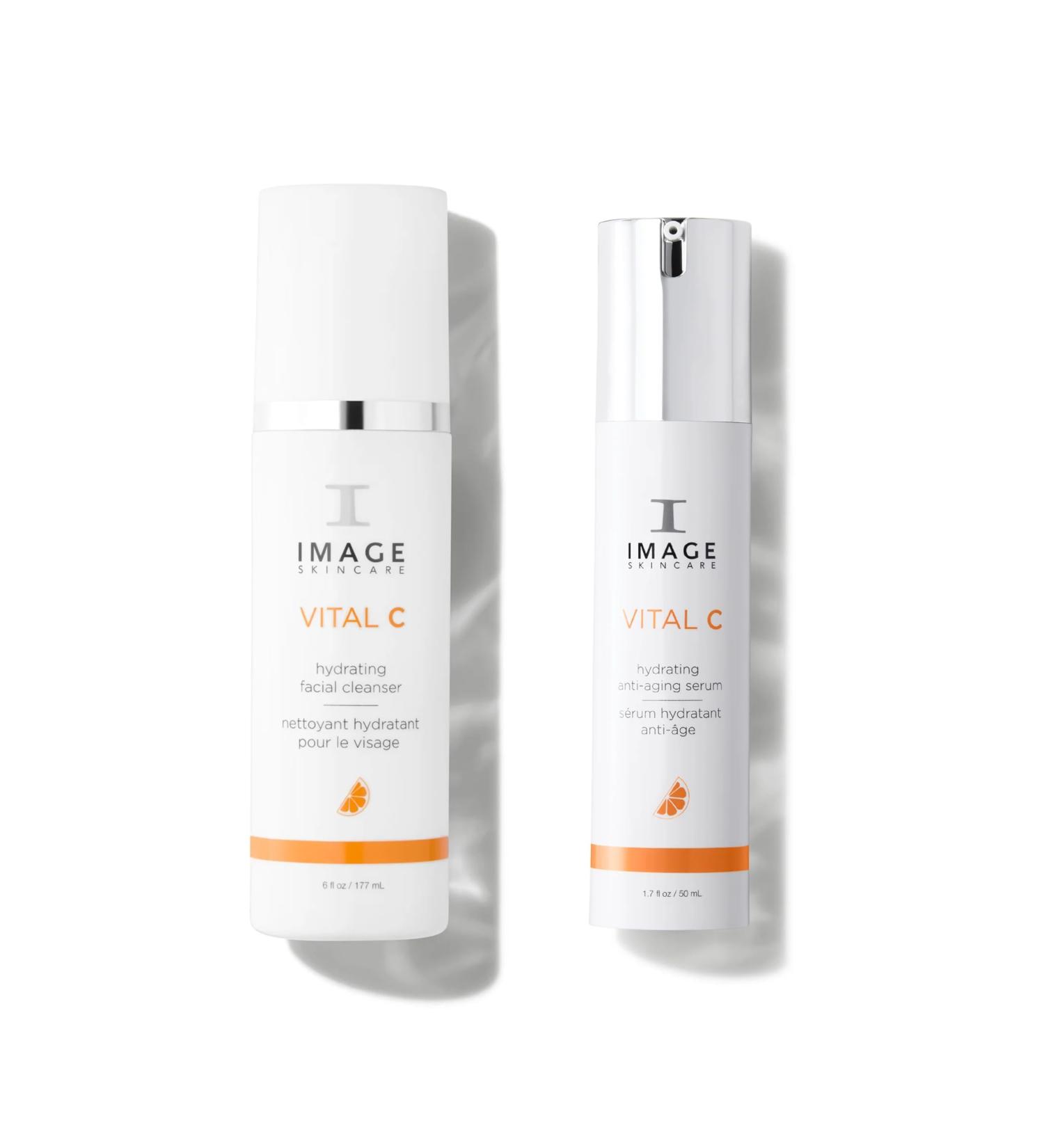 IMAGE Skincare VITAL C Hydrating Facial Cleanser & Serum Set - Smooths Wrinkles Revitalizes Skin with Vitamin C E & A | 6 oz + 1.7 oz - International Shipping - Buy Online on GoSupps.com