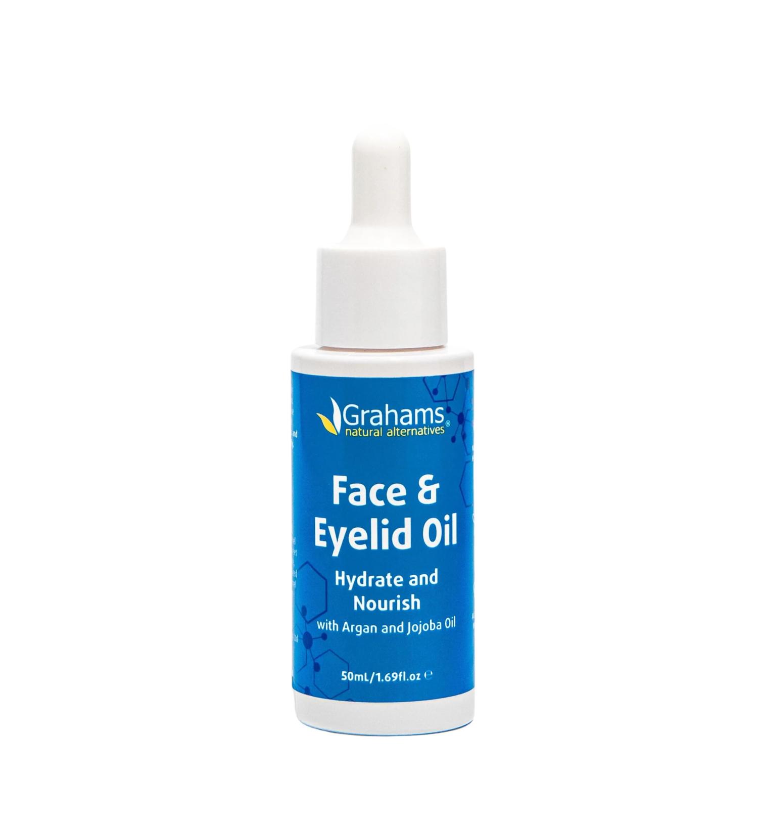 Grahams Natural Face & Eyelid Oil - For Very Dry Skin Around Eye & Face, Eczema & Perioral Dermatitis - Steroid-Free, Hypoallergenic, Non-Comedogenic - 100% Pure - with Argan & Jojoba Oil (1.69 Fl Oz) - Buy Online on GoSupps.com