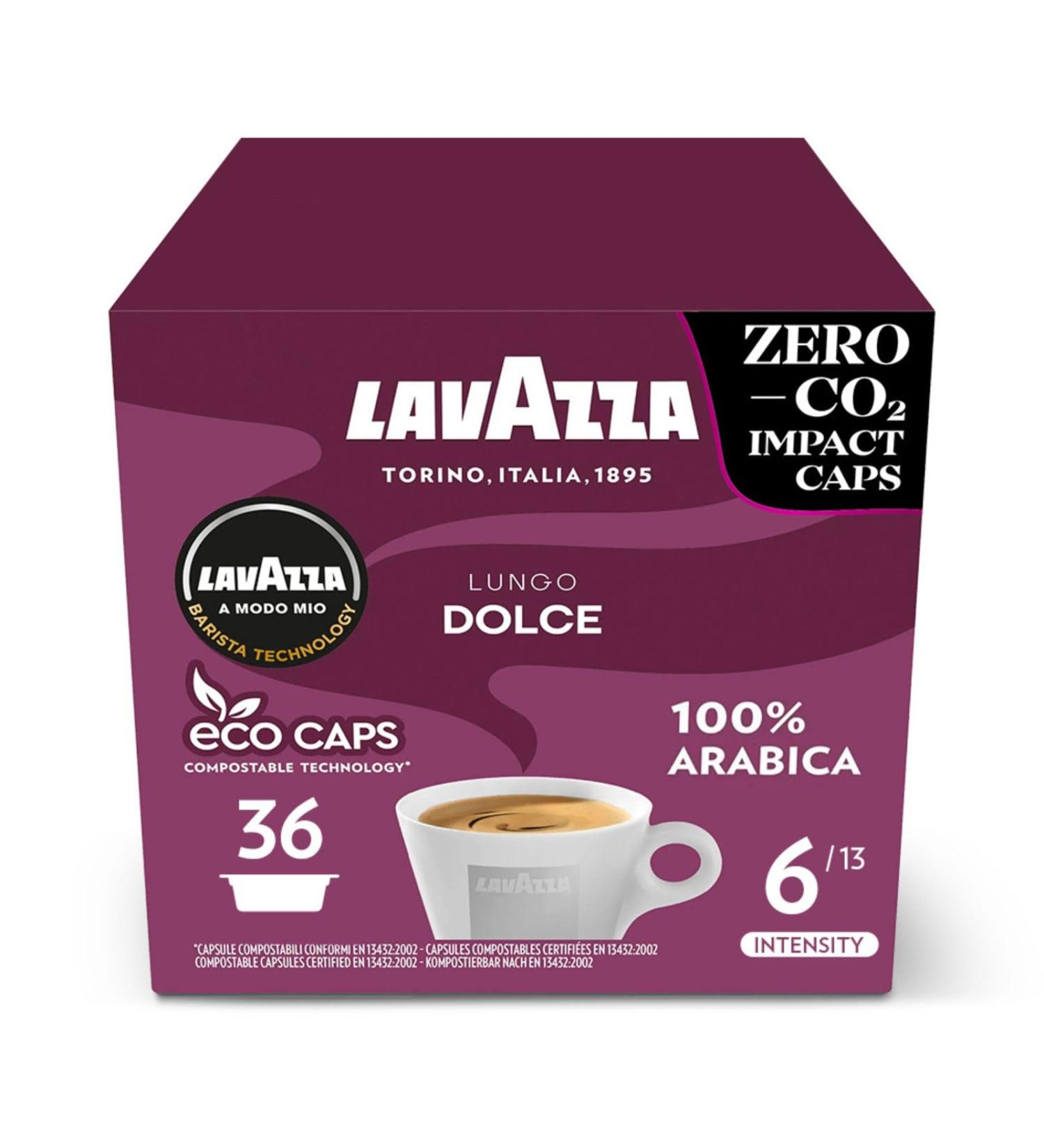 Lavazza A Modo Mio Lungo Dolce Coffee Capsules - 36 Count (Pack of 1) - Sweet & Smooth Arabica Espresso Pods - Intensity 6/13 - Medium Roast - Compostable Pods - Buy Online on GoSupps.com